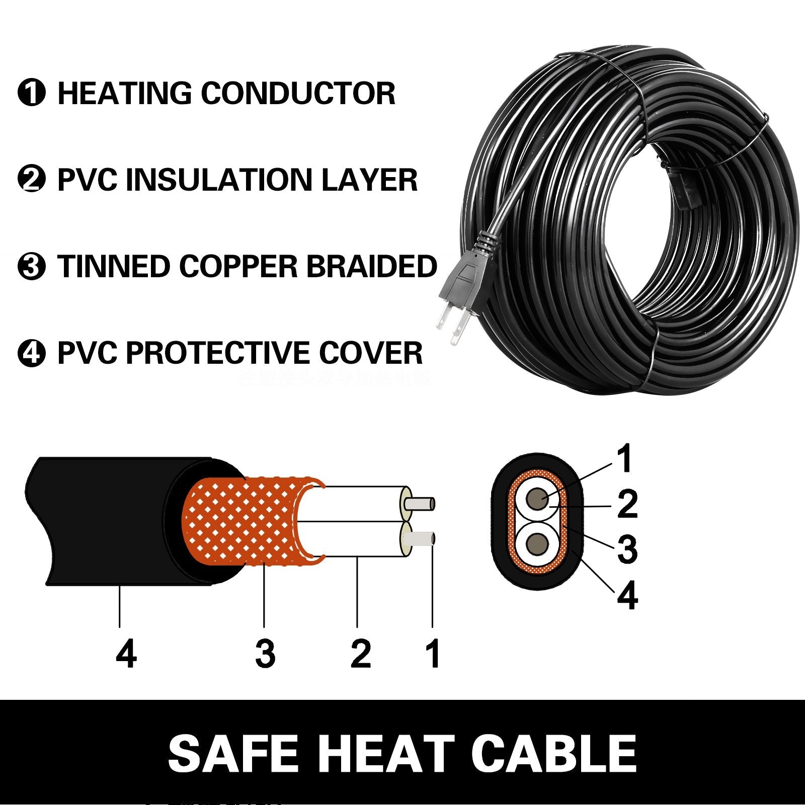 Vevor Roof Heat Cable Heat Tape For Roof & Gutter 19ft De-icing Heat Cable+clip 