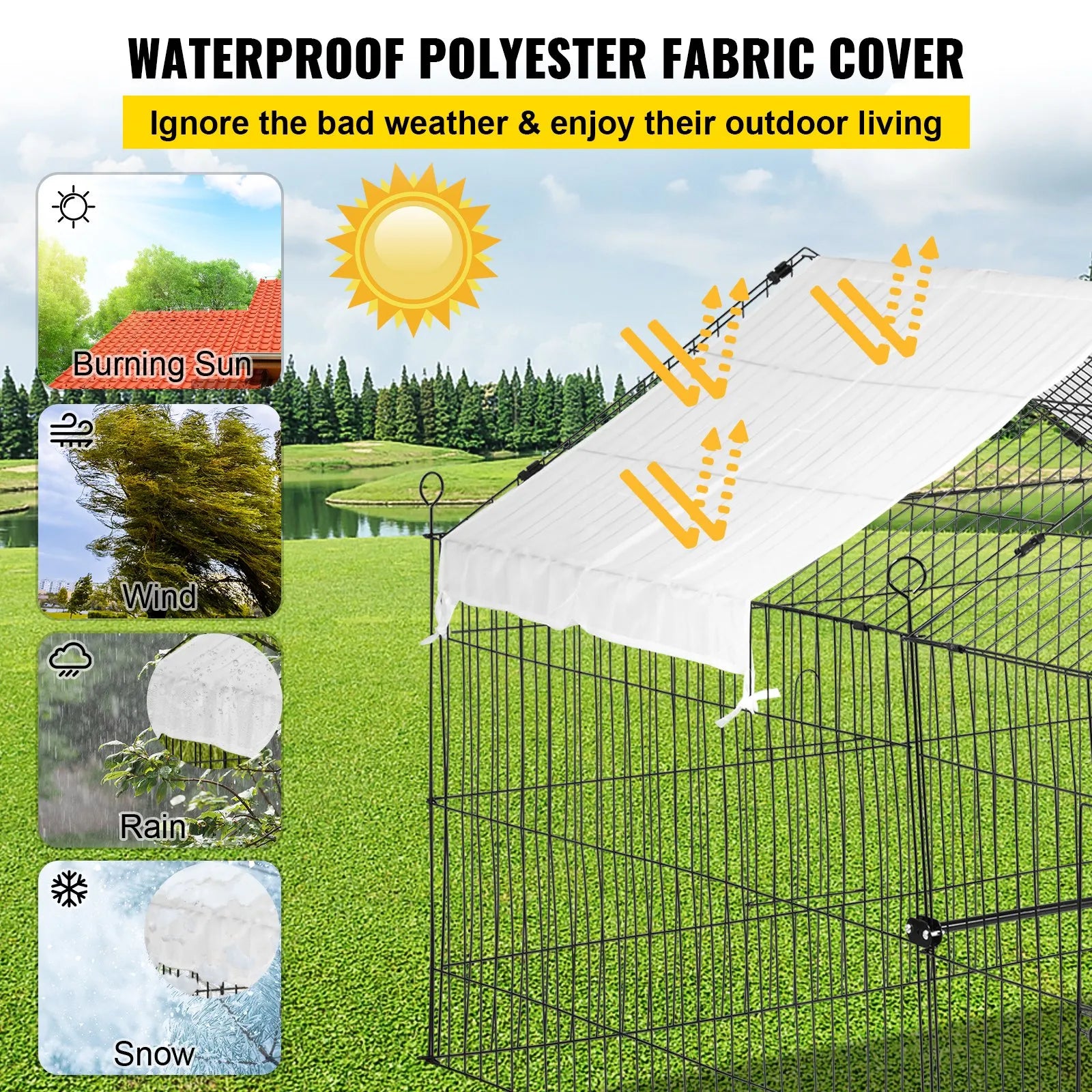 VEVOR Chicken Coop, 87" x 41.7" x 41", Rabbit Run Enclosure Pen with Waterproof and Sun-proof Cover for Outdoor, Indoor, Backyard, and Farm, Metal Pet Playpen Cage for Small Animals, Duck, Hen