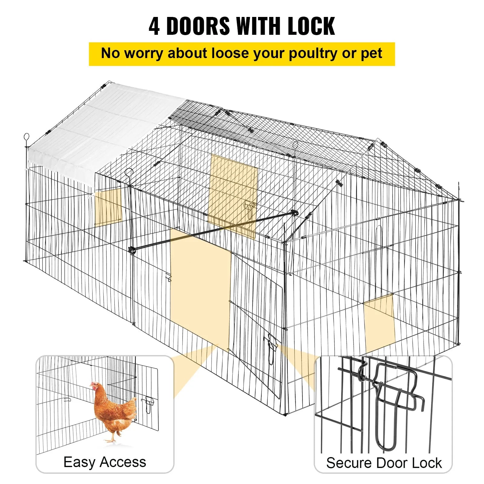 VEVOR Chicken Coop, 87" x 41.7" x 41", Rabbit Run Enclosure Pen with Waterproof and Sun-proof Cover for Outdoor, Indoor, Backyard, and Farm, Metal Pet Playpen Cage for Small Animals, Duck, Hen