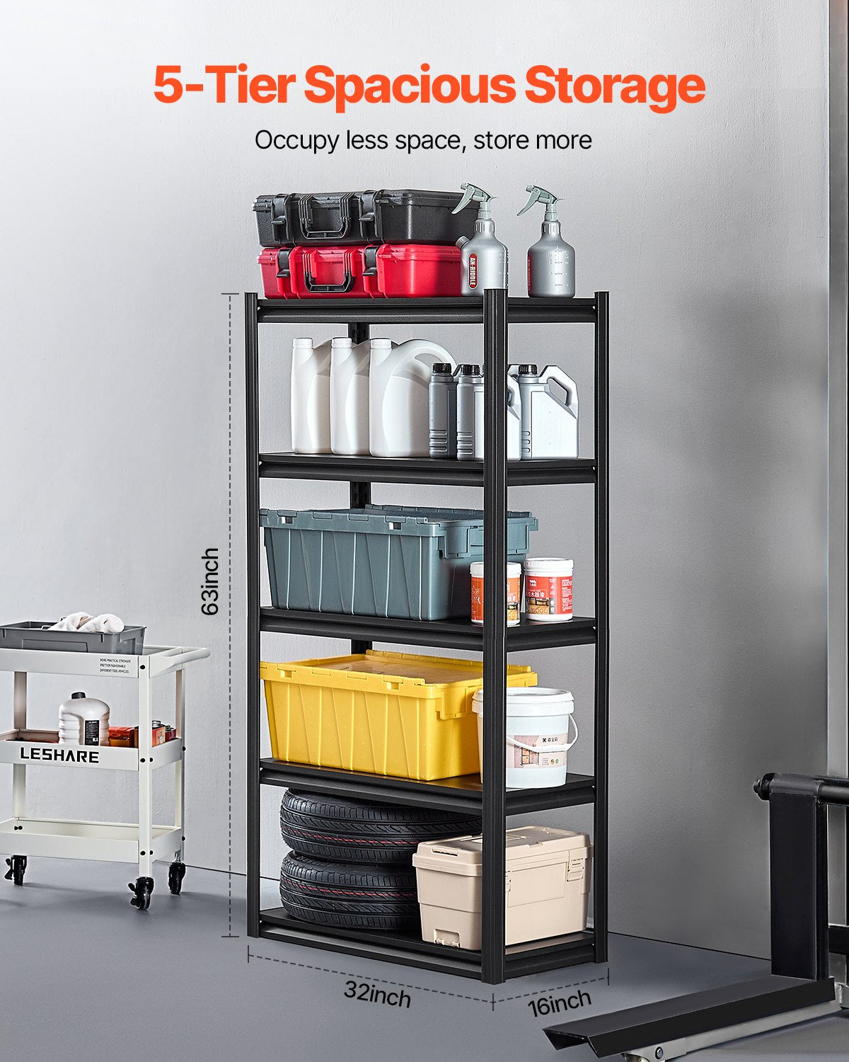 VEVOR Storage Shelves 16" D x 32" W x 63" H 5-tier Garage Storage Shelving 