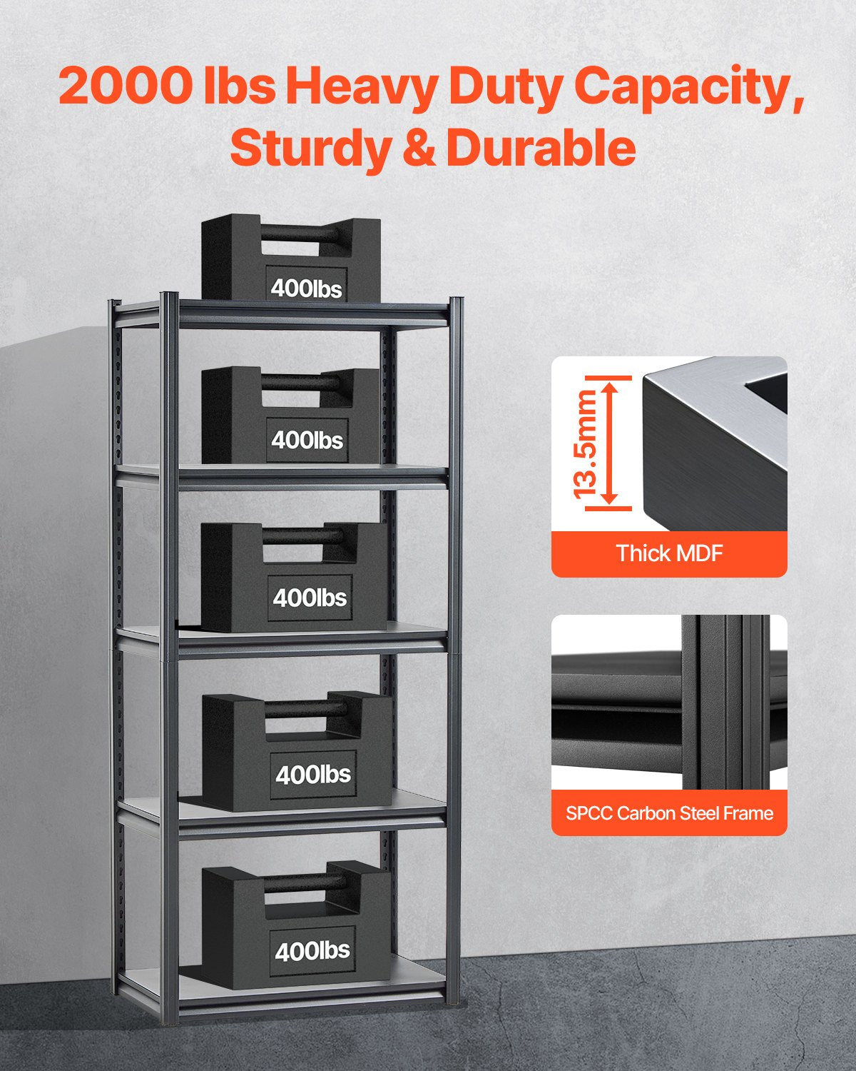 VEVOR Storage Shelves 18" D x 32" W x 72" H 5-tier Garage Storage Shelving 