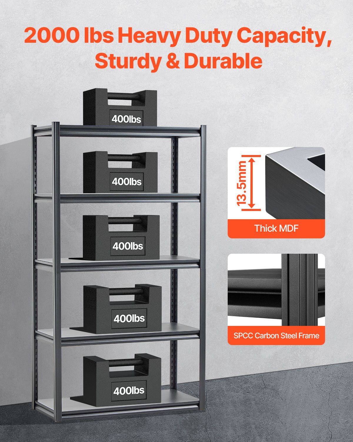 VEVOR Storage Shelves 18" D x 40" W x 72" H 5-tier Garage Storage Shelving 