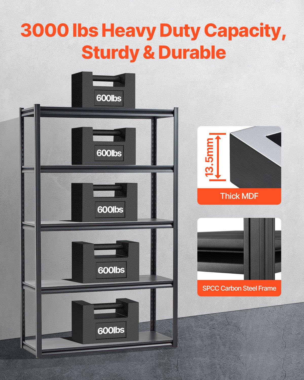 VEVOR Storage Shelves 18" D x 48" W x 78" H 5-tier Garage Storage Shelving 