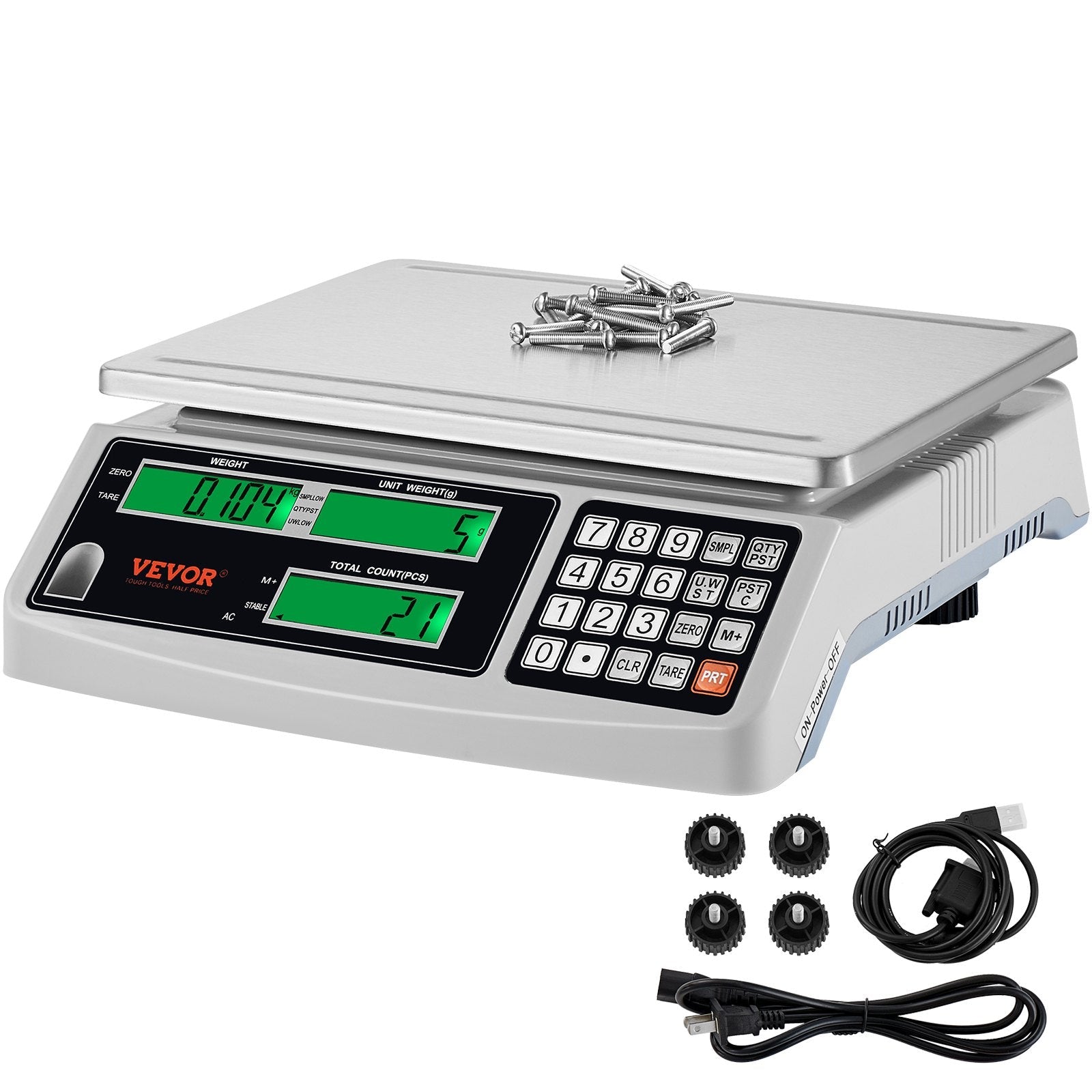 VEVOR Industrial Counting Scale, 15 kg x 0.5 g, Digital Scale for Parts and Coins, g/kg/lb Units, Electronic Gram Scale Inventory Counting Scale Kitchen Jewelry Scale with RS232 Port and 3 LCD Screens 