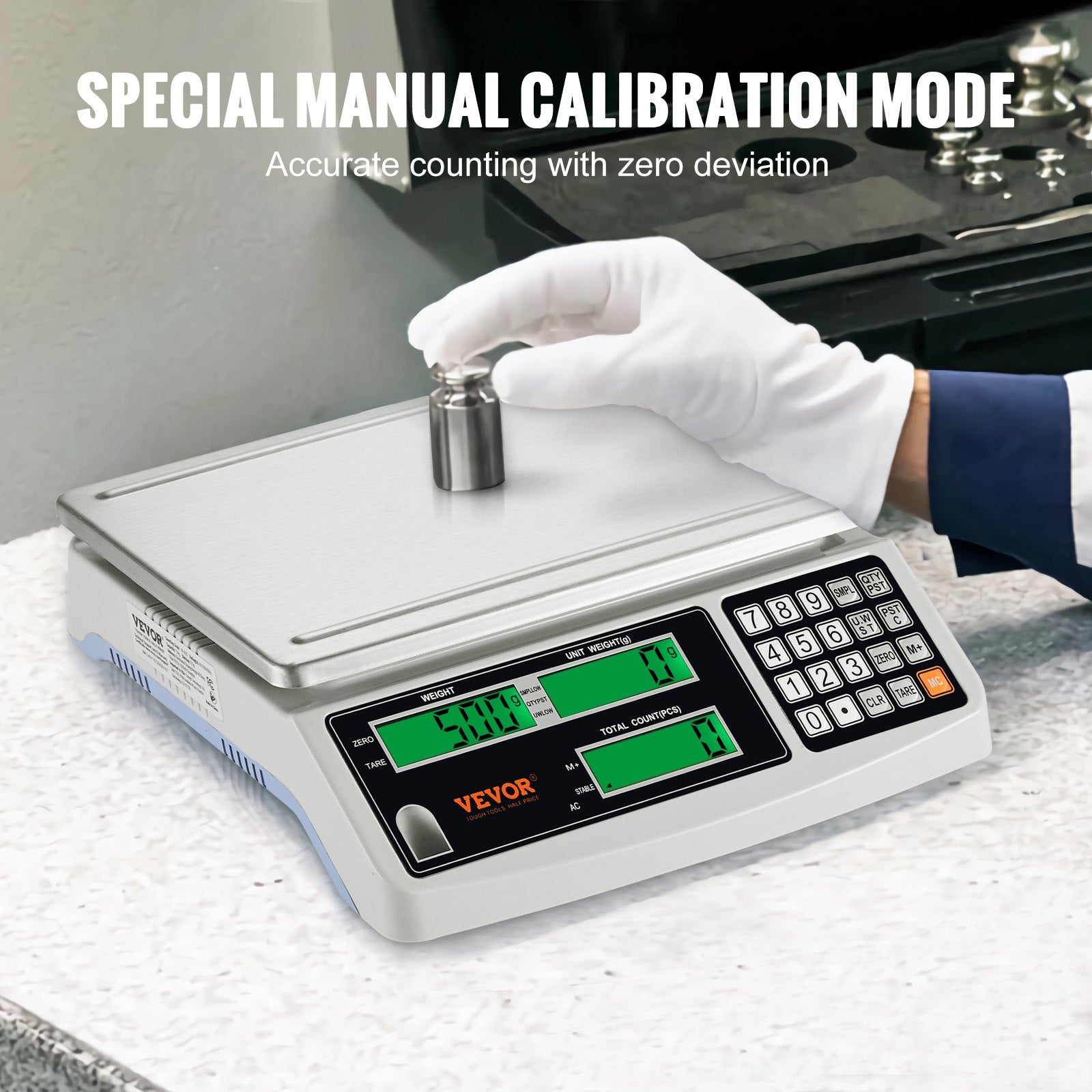 VEVOR Industrial Counting Scale, 30 kg x 1 g, Digital Scale for Parts and Coins, g/kg/lb Units, Electronic Gram Scale Inventory Piece Counting Scale Kitchen Jewelry Counting Scale with 3 LCD Screens 