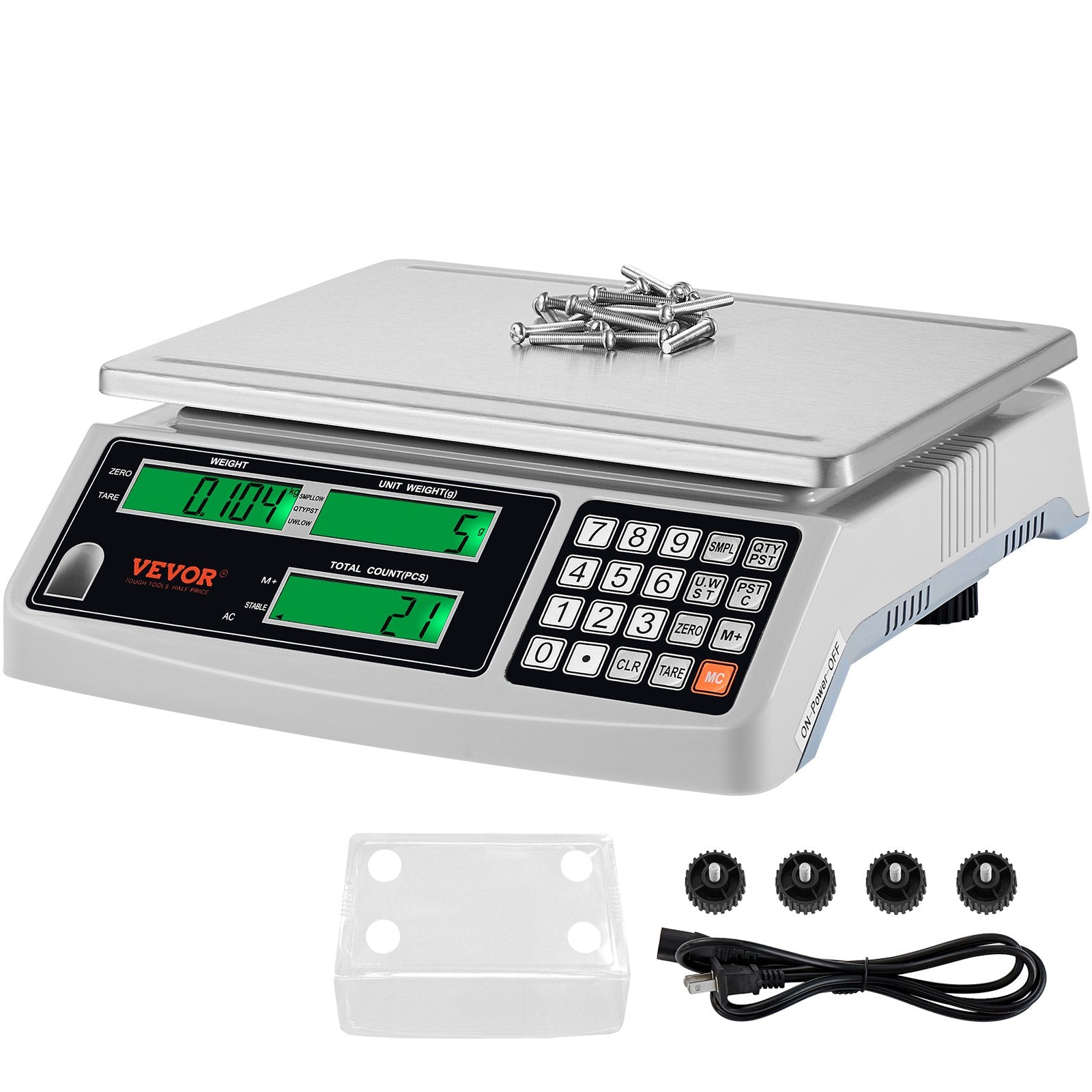 VEVOR Industrial Counting Scale, 30 kg x 1 g, Digital Scale for Parts and Coins, g/kg/lb Units, Electronic Gram Scale Inventory Piece Counting Scale Kitchen Jewelry Counting Scale with 3 LCD Screens 