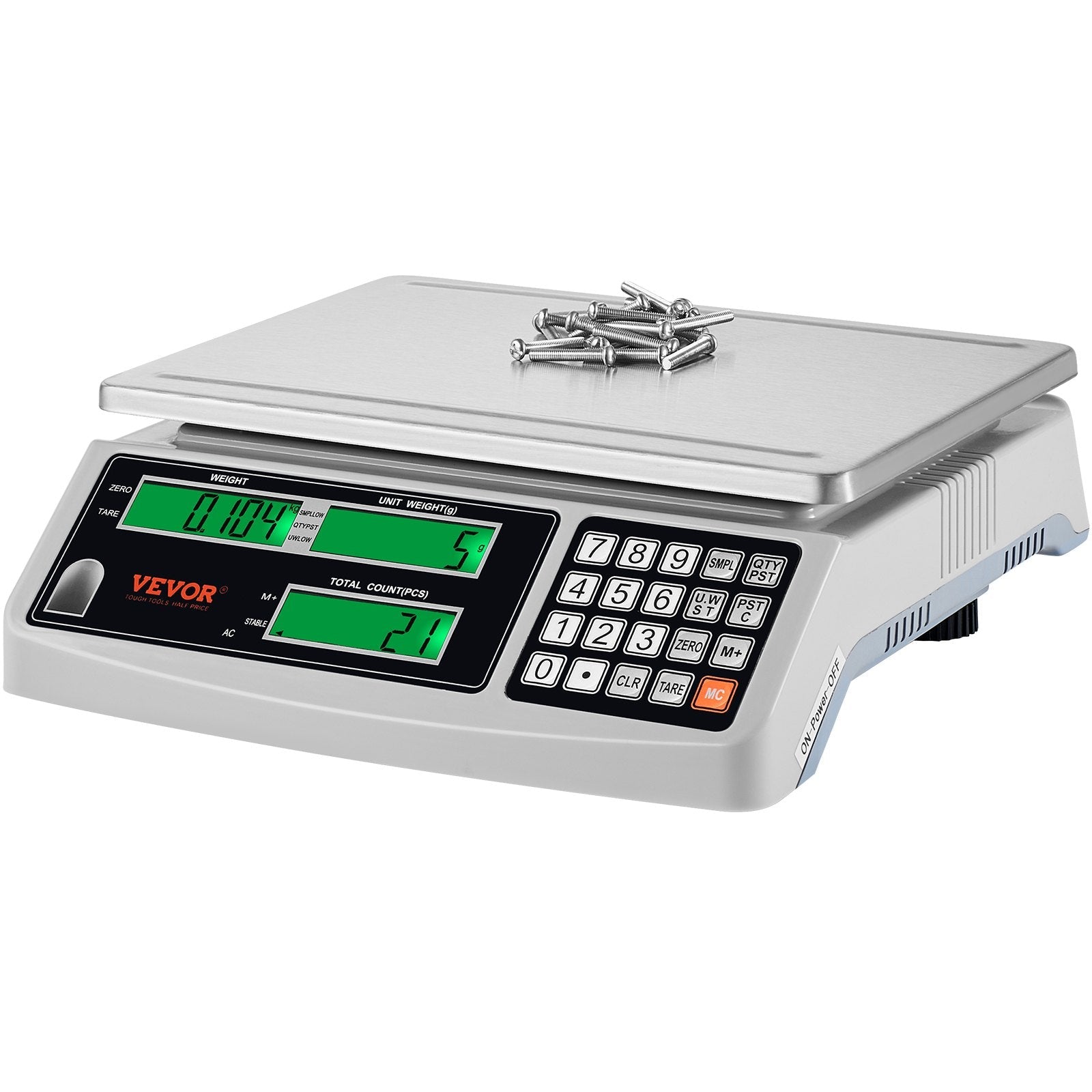 VEVOR Industrial Counting Scale, 30 kg x 1 g, Digital Scale for Parts and Coins, g/kg/lb Units, Electronic Gram Scale Inventory Piece Counting Scale Kitchen Jewelry Counting Scale with 3 LCD Screens 