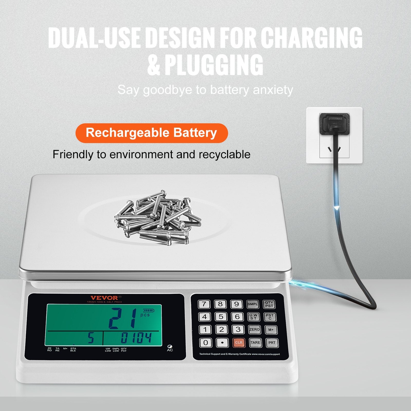 VEVOR Industrial Counting Scale, 30 kg x 1 g, Digital Scale for Parts and Coins, g/kg/lb Units, Electronic Gram Scale Inventory Counting Scale Kitchen Jewelry Scale with RS232 Port and LCD Screen 