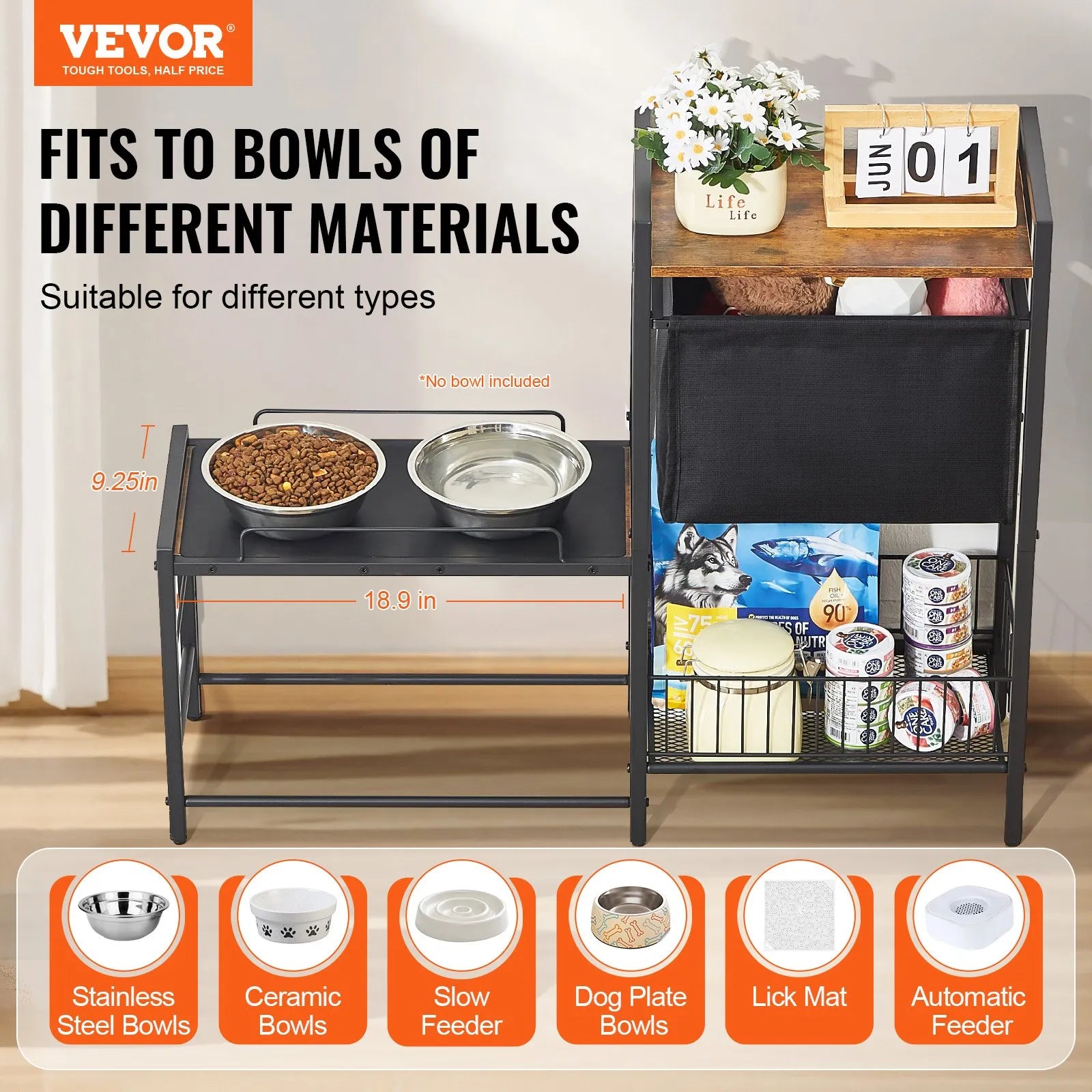 VEVOR Pet Feeding Station with Storage Dog Food & Toy Organizer Raised Dog Bowls