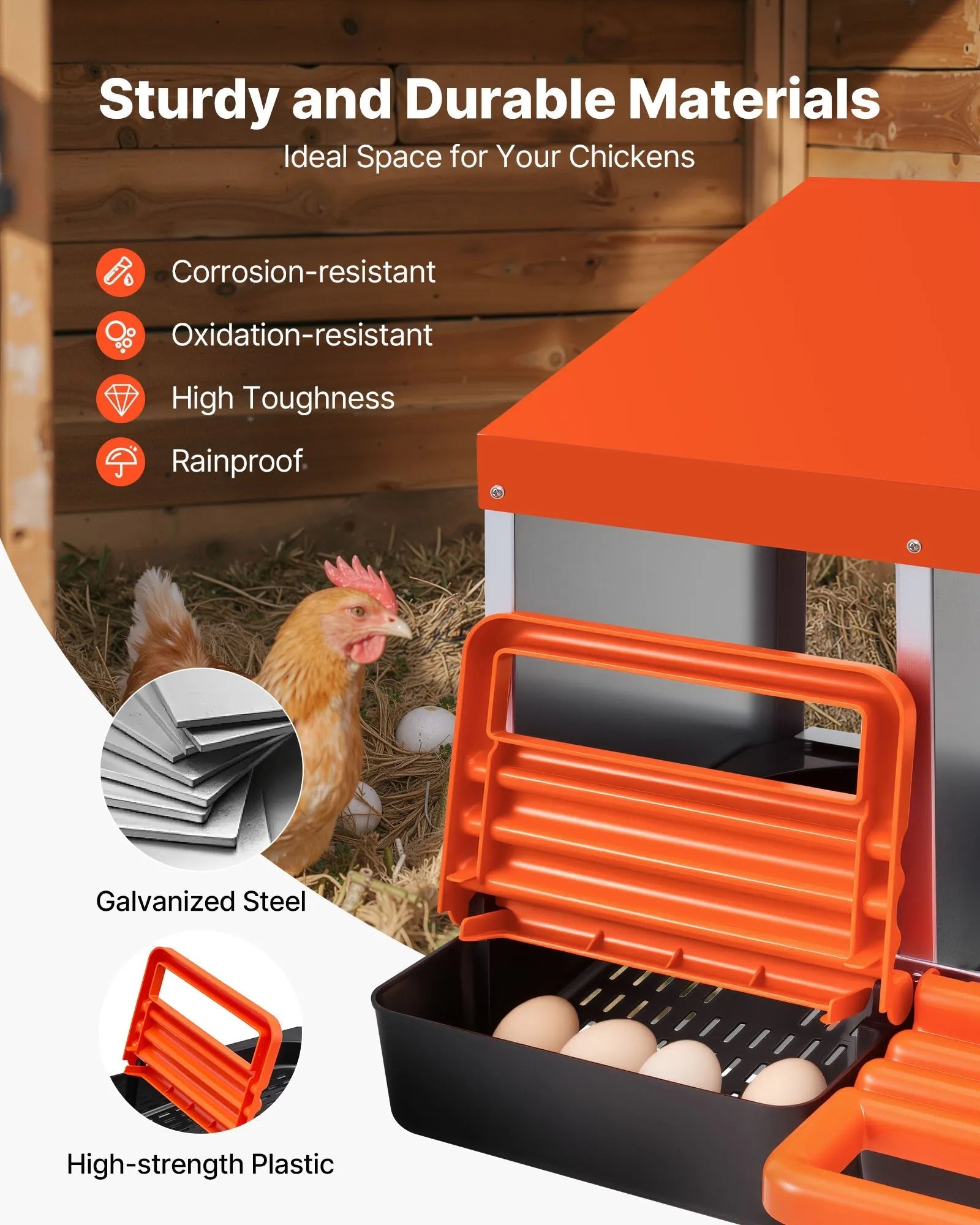 VEVOR 2 Tiers Chicken Nesting Boxes, 6 Compartments, Metal Egg Laying Boxes with Protective Collection Lids, Roll Out Nesting Box, Easy to Assemble, Ideal for Hens, Ducks, Chickens, and Other Poultry 
