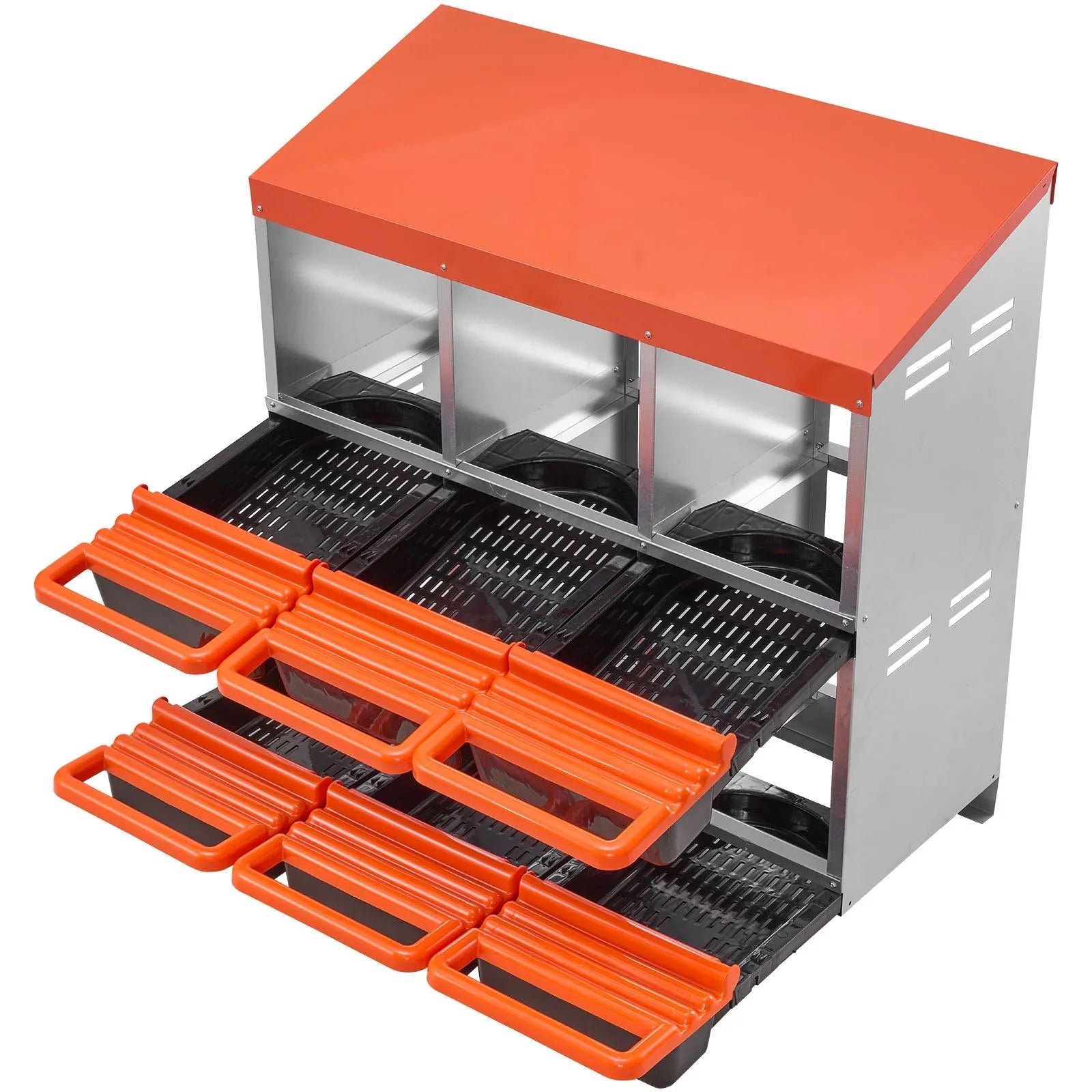 VEVOR 2 Tiers Chicken Nesting Boxes, 6 Compartments, Metal Egg Laying Boxes with Protective Collection Lids, Roll Out Nesting Box, Easy to Assemble, Ideal for Hens, Ducks, Chickens, and Other Poultry 