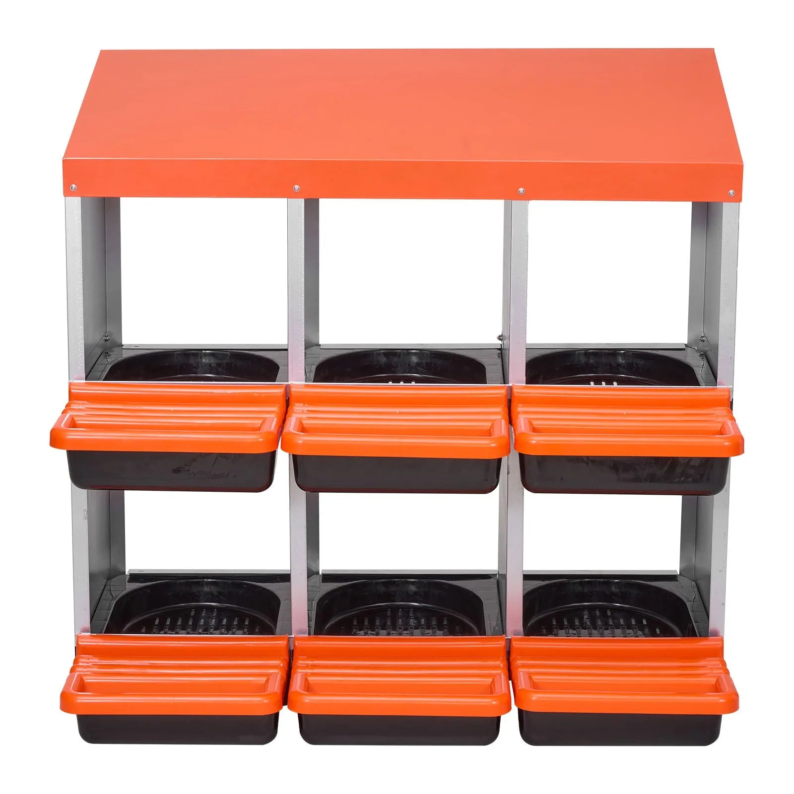 VEVOR 2 Tiers Chicken Nesting Boxes, 6 Compartments, Metal Egg Laying Boxes with Protective Collection Lids, Roll Out Nesting Box, Easy to Assemble, Ideal for Hens, Ducks, Chickens, and Other Poultry 