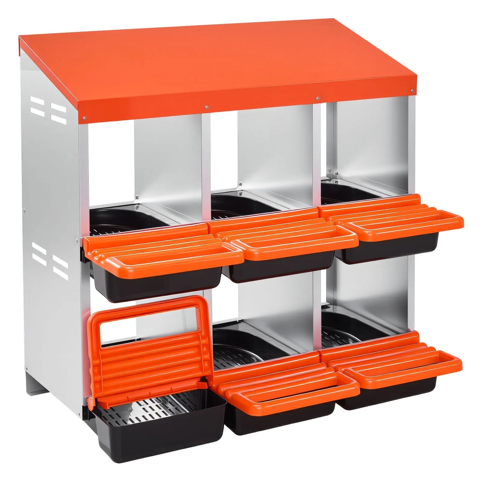 VEVOR 2 Tiers Chicken Nesting Boxes, 6 Compartments, Metal Egg Laying Boxes with Protective Collection Lids, Roll Out Nesting Box, Easy to Assemble, Ideal for Hens, Ducks, Chickens, and Other Poultry 
