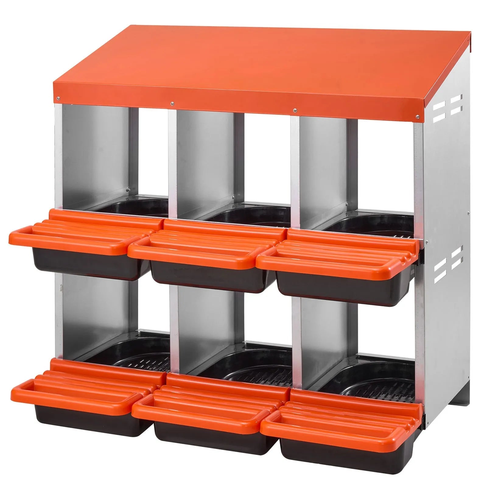 VEVOR 2 Tiers Chicken Nesting Boxes, 6 Compartments, Metal Egg Laying Boxes with Protective Collection Lids, Roll Out Nesting Box, Easy to Assemble, Ideal for Hens, Ducks, Chickens, and Other Poultry 