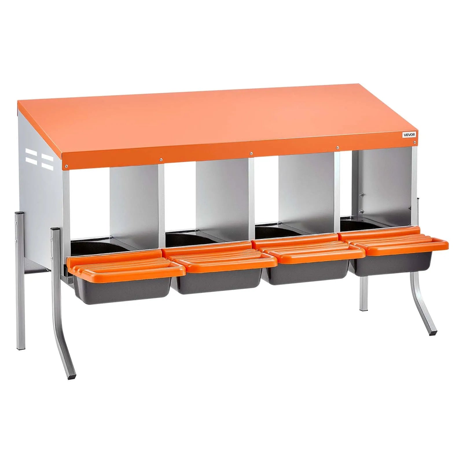 VEVOR Chicken Nesting Boxes, 4 Compartments, with Support Legs, Easy Egg Collection, Galvanized Steel and High-Strength Plastic, Roll Away Nesting Boxes for Chickens and Hens Laying Eggs, Orange 