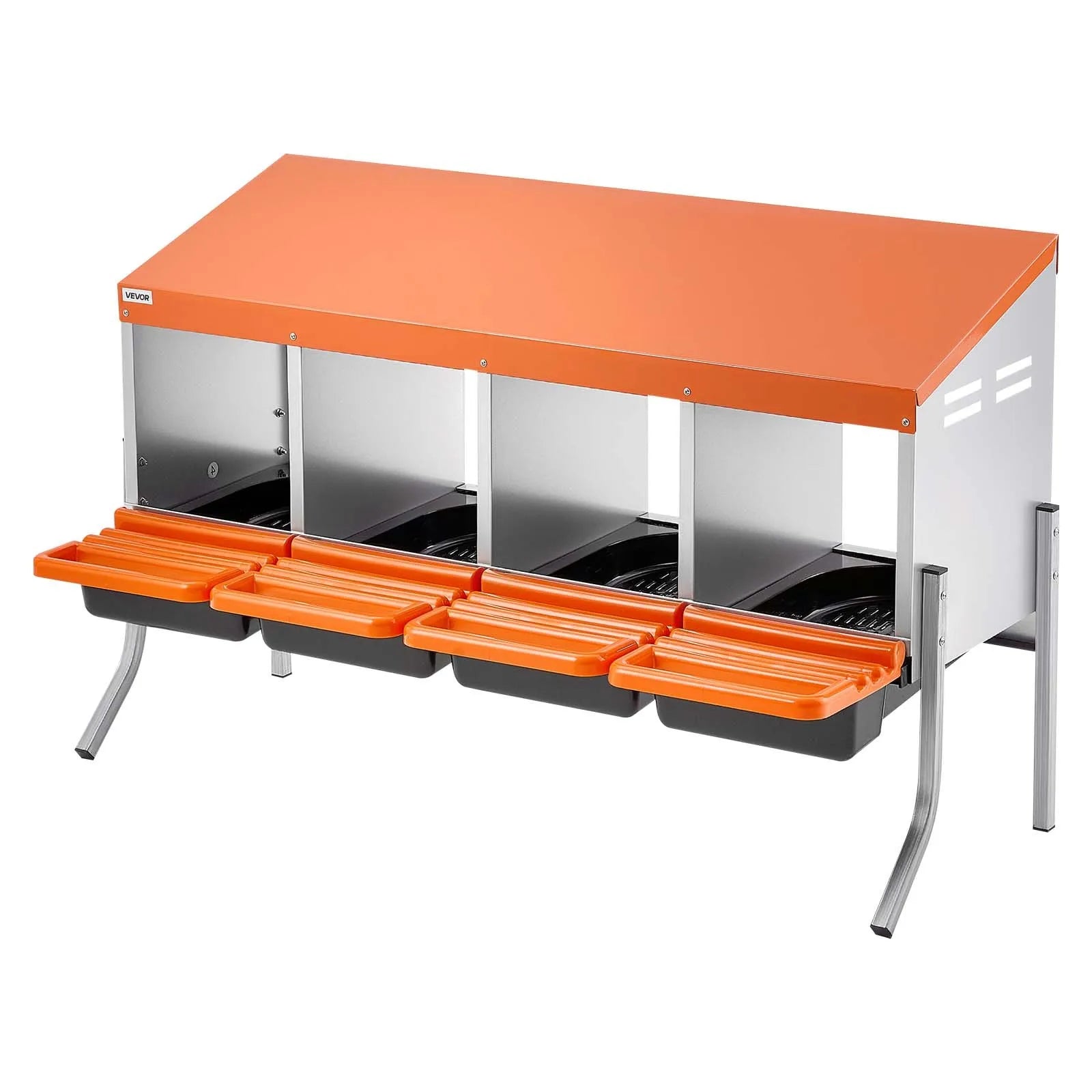 VEVOR Chicken Nesting Boxes, 4 Compartments, with Support Legs, Easy Egg Collection, Galvanized Steel and High-Strength Plastic, Roll Away Nesting Boxes for Chickens and Hens Laying Eggs, Orange 