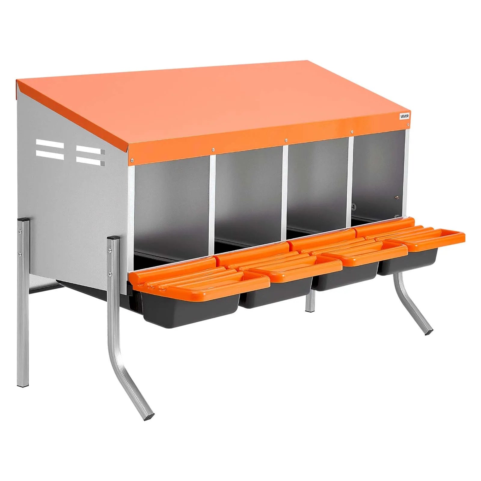 VEVOR Chicken Nesting Boxes, 4 Compartments, with Support Legs, Easy Egg Collection, Galvanized Steel and High-Strength Plastic, Roll Away Nesting Boxes for Chickens and Hens Laying Eggs, Orange 