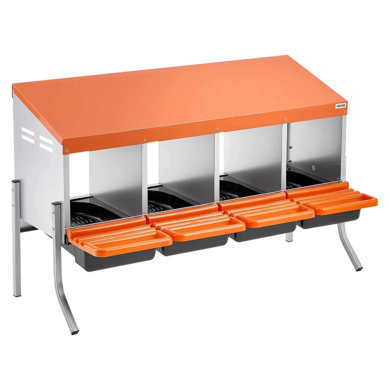 VEVOR Chicken Nesting Boxes, 4 Compartments, with Support Legs, Easy Egg Collection, Galvanized Steel and High-Strength Plastic, Roll Away Nesting Boxes for Chickens and Hens Laying Eggs, Orange 