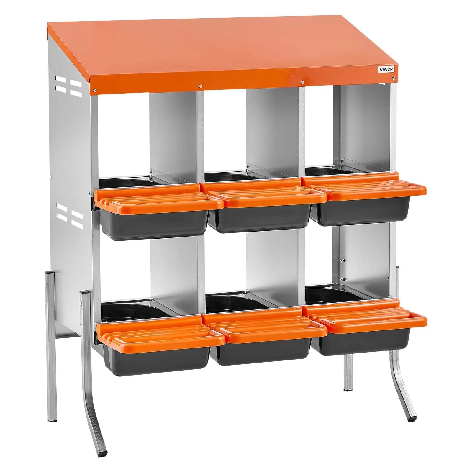 VEVOR Chicken Nesting Boxes, 6 Compartments, with Support Legs, Easy Egg Collection, Galvanized Steel and High-Strength Plastic, Roll Away Nesting Boxes for Chickens and Hens Laying Eggs, Orange 