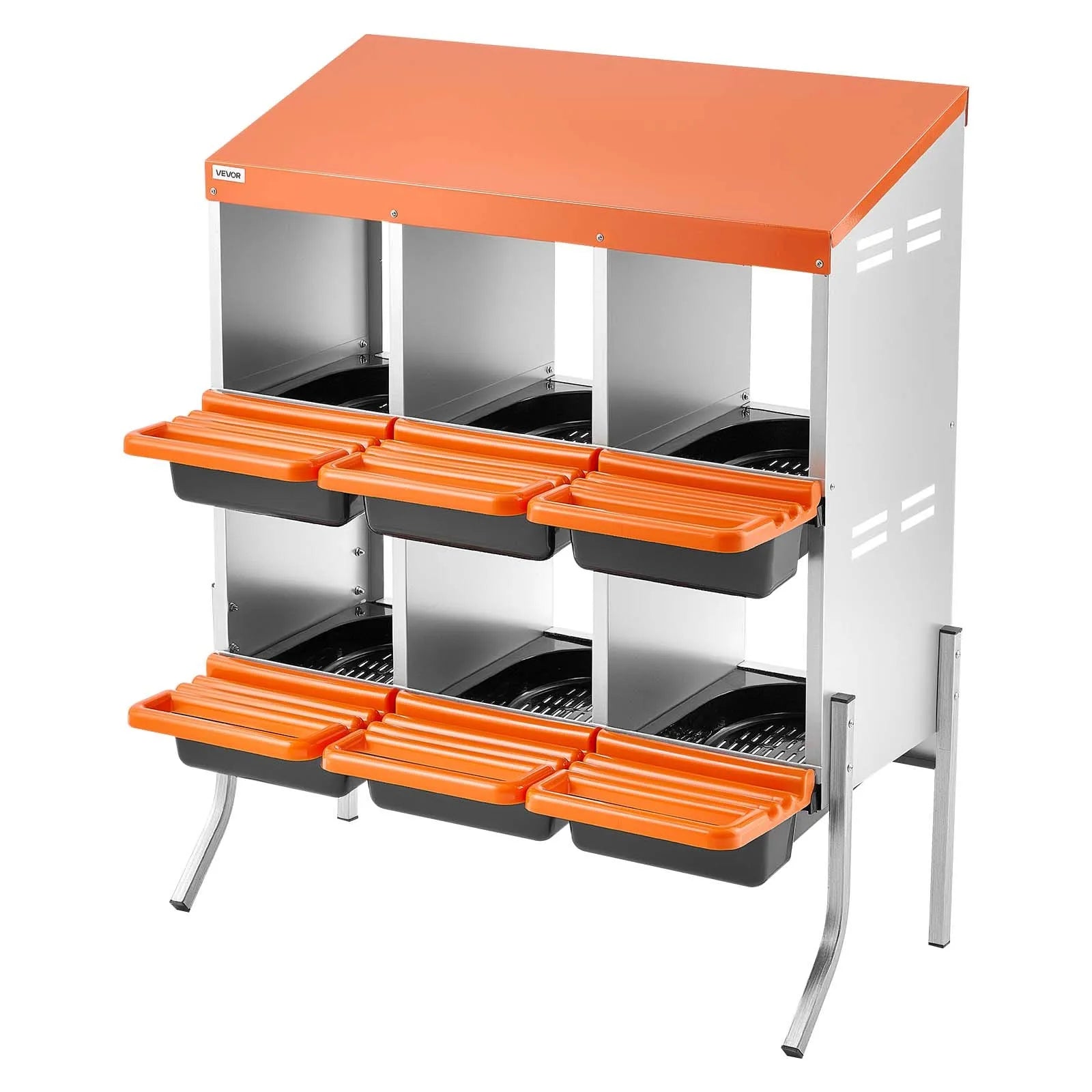 VEVOR Chicken Nesting Boxes, 6 Compartments, with Support Legs, Easy Egg Collection, Galvanized Steel and High-Strength Plastic, Roll Away Nesting Boxes for Chickens and Hens Laying Eggs, Orange 