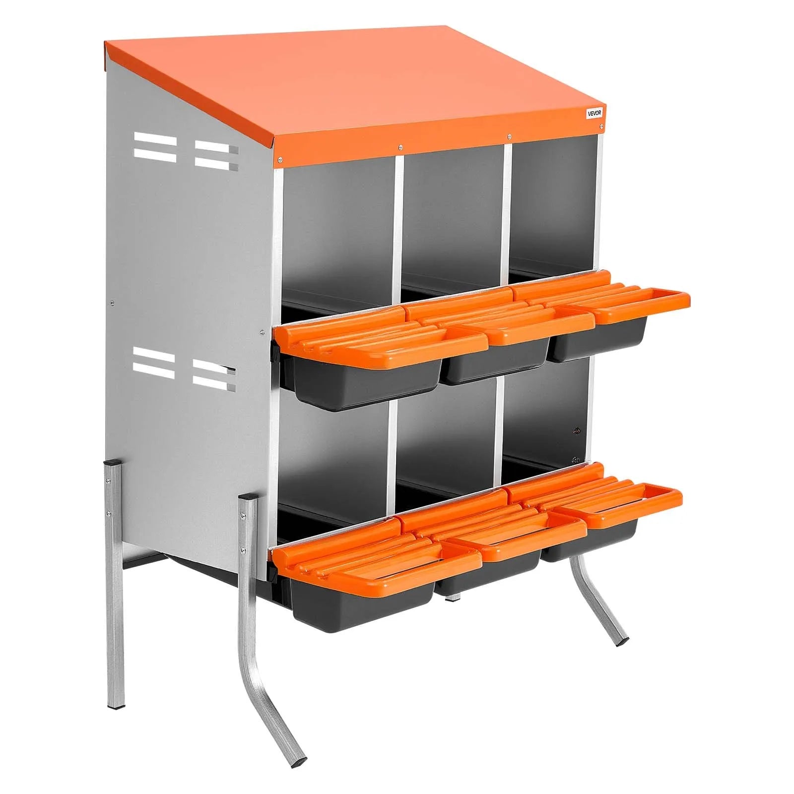 VEVOR Chicken Nesting Boxes, 6 Compartments, with Support Legs, Easy Egg Collection, Galvanized Steel and High-Strength Plastic, Roll Away Nesting Boxes for Chickens and Hens Laying Eggs, Orange 