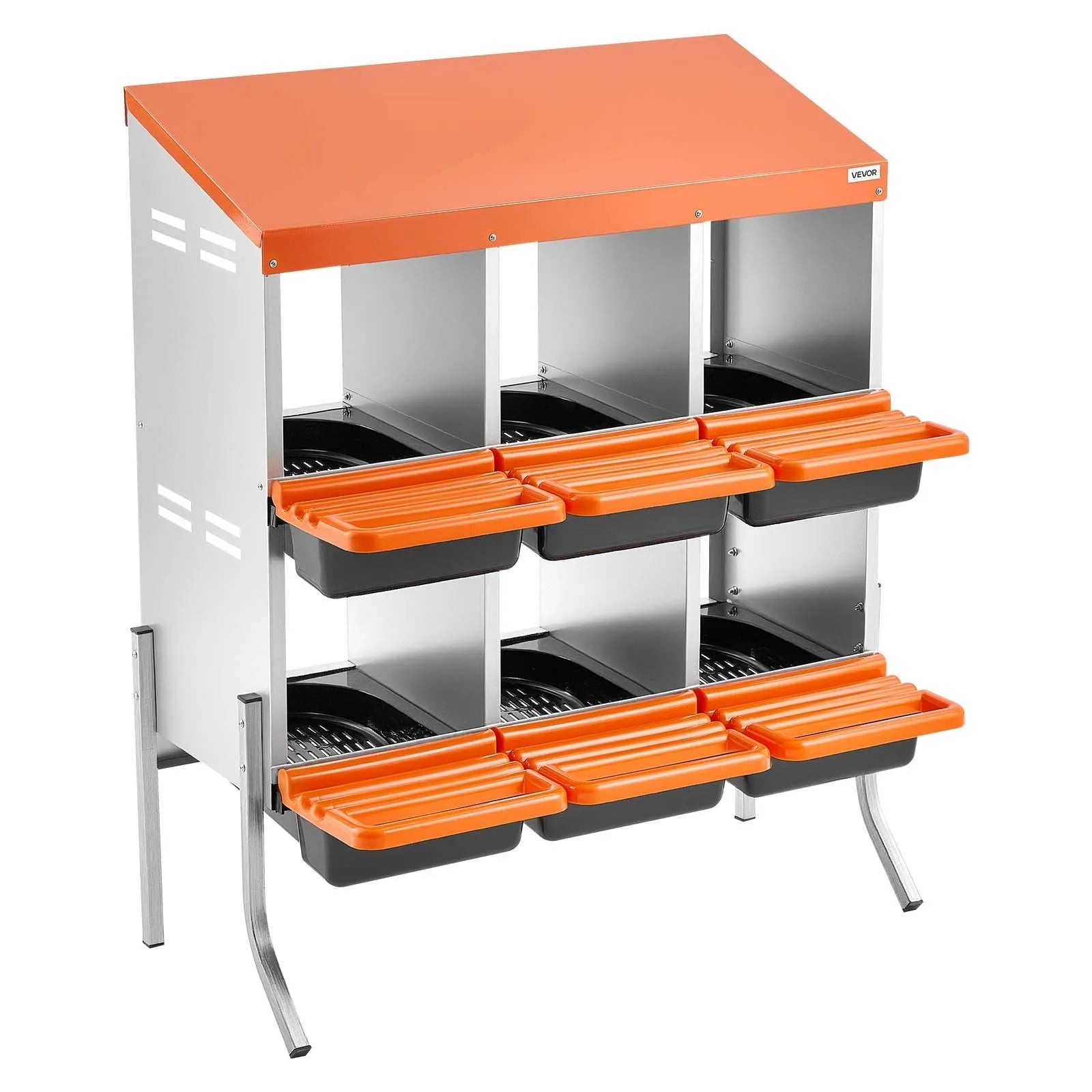 VEVOR Chicken Nesting Boxes, 6 Compartments, with Support Legs, Easy Egg Collection, Galvanized Steel and High-Strength Plastic, Roll Away Nesting Boxes for Chickens and Hens Laying Eggs, Orange 