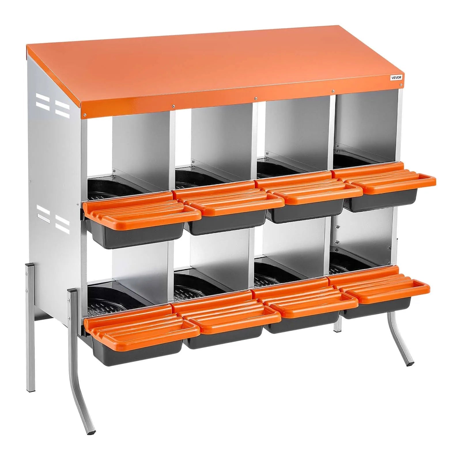 VEVOR Chicken Nesting Boxes, 8 Compartments, with Support Legs, Easy Egg Collection, Galvanized Steel and High-Strength Plastic, Roll Away Nesting Boxes for Chickens and Hens Laying Eggs, Orange 