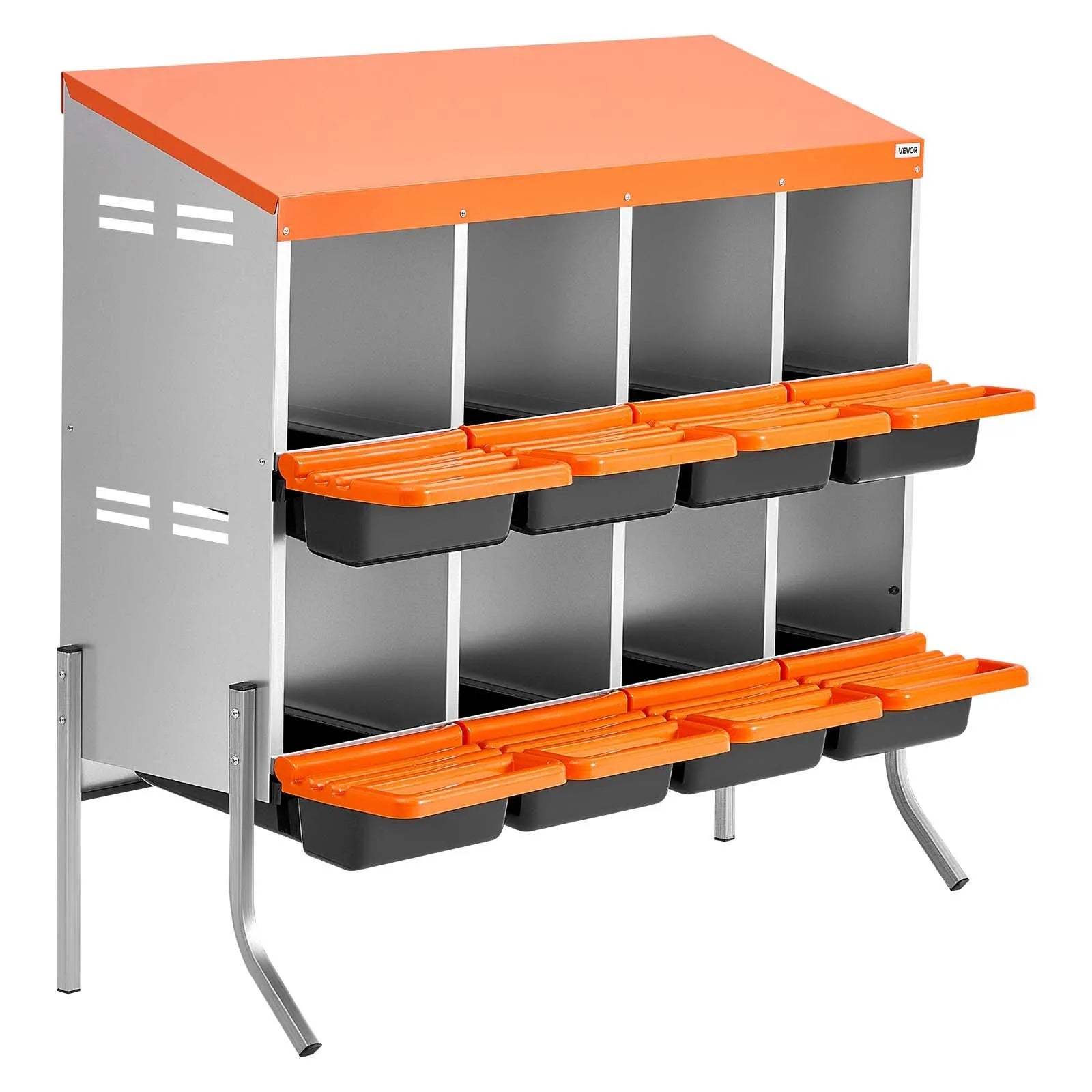 VEVOR Chicken Nesting Boxes, 8 Compartments, with Support Legs, Easy Egg Collection, Galvanized Steel and High-Strength Plastic, Roll Away Nesting Boxes for Chickens and Hens Laying Eggs, Orange 