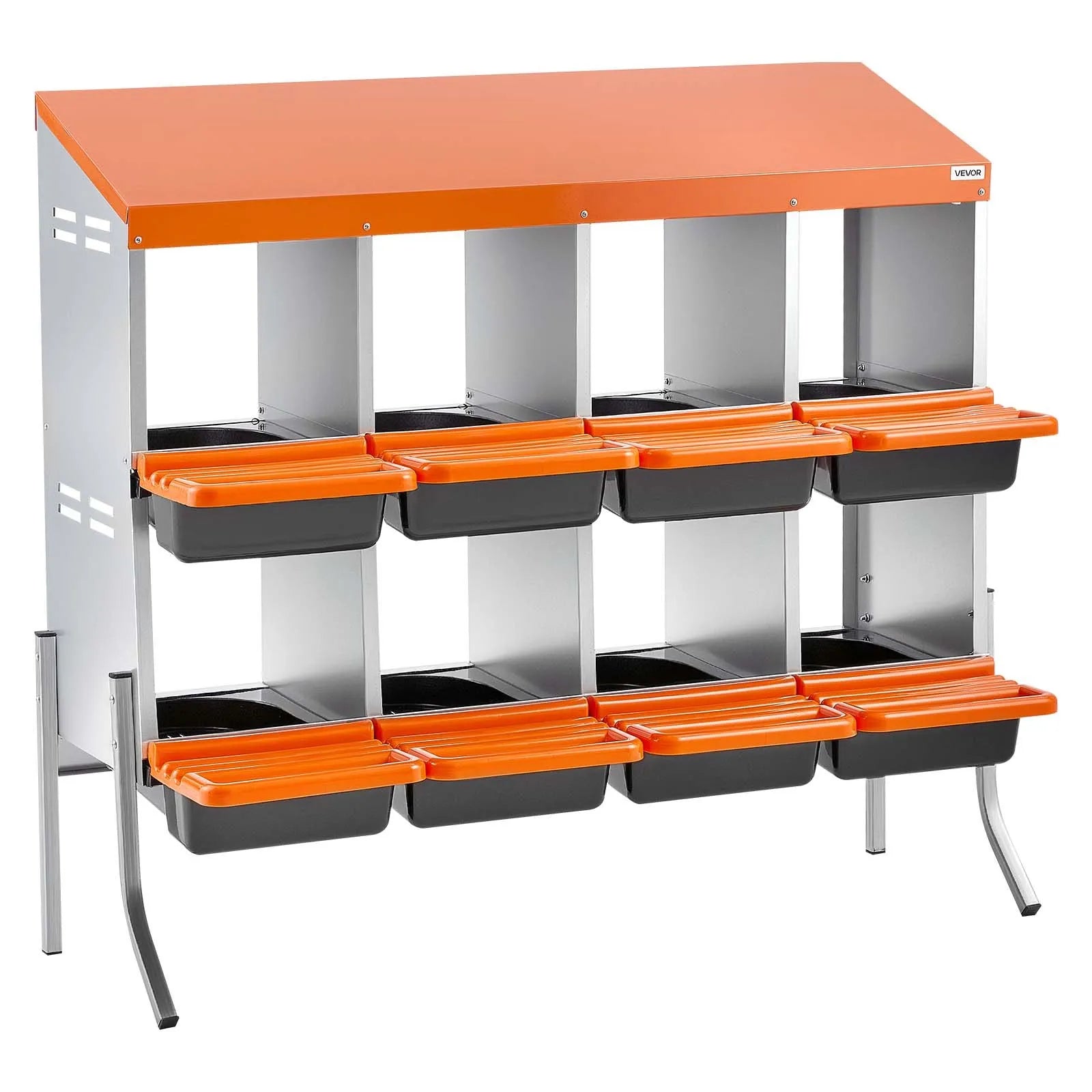 VEVOR Chicken Nesting Boxes, 8 Compartments, with Support Legs, Easy Egg Collection, Galvanized Steel and High-Strength Plastic, Roll Away Nesting Boxes for Chickens and Hens Laying Eggs, Orange 