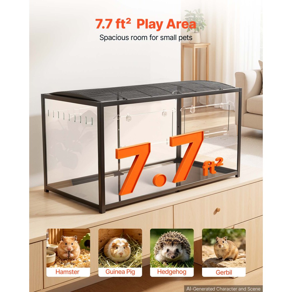 Large Hamster Cage 47.2" with 360° Clear Viewing | Metal Small Animal Habitat for Hamsters, Guinea Pigs & Gerbils