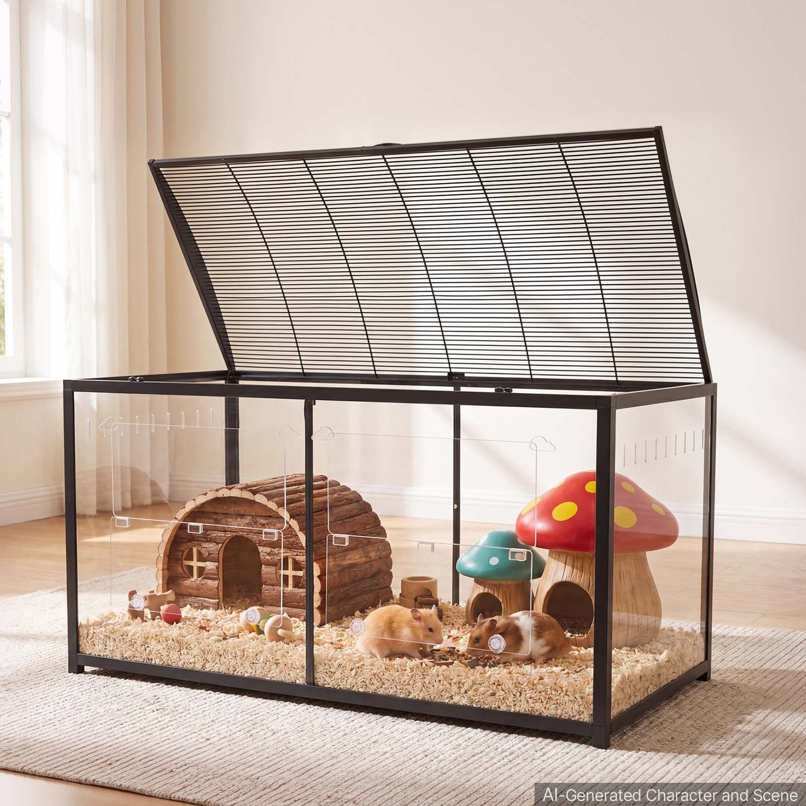 Large Hamster Cage 47.2" with 360° Clear Viewing | Metal Small Animal Habitat for Hamsters, Guinea Pigs & Gerbils