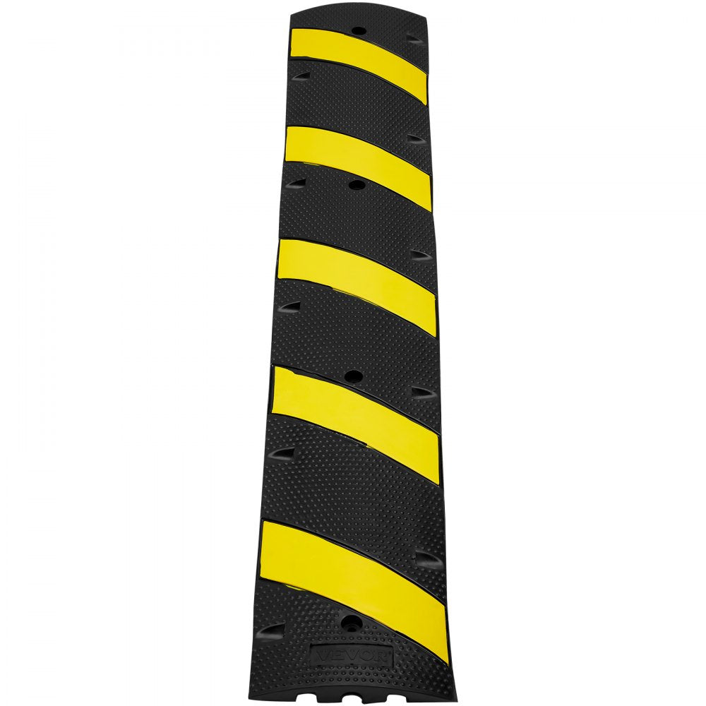 VEVOR 6 ft/72'' Rubber Speed Hump, 2 Channel, 22000 lbs Load Capacity Heavy Duty Traffic Speed Bump, with High Reflective Yellow Strip 4 Expansion Screws and 1 Drill, for Asphalt Concrete Gravel Roads 