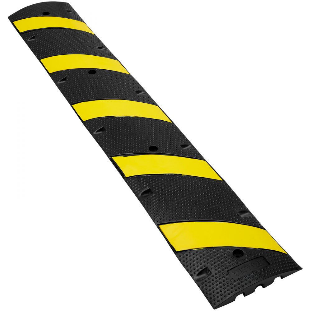 VEVOR 6 ft/72'' Rubber Speed Hump, 2 Channel, 22000 lbs Load Capacity Heavy Duty Traffic Speed Bump, with High Reflective Yellow Strip 4 Expansion Screws and 1 Drill, for Asphalt Concrete Gravel Roads 