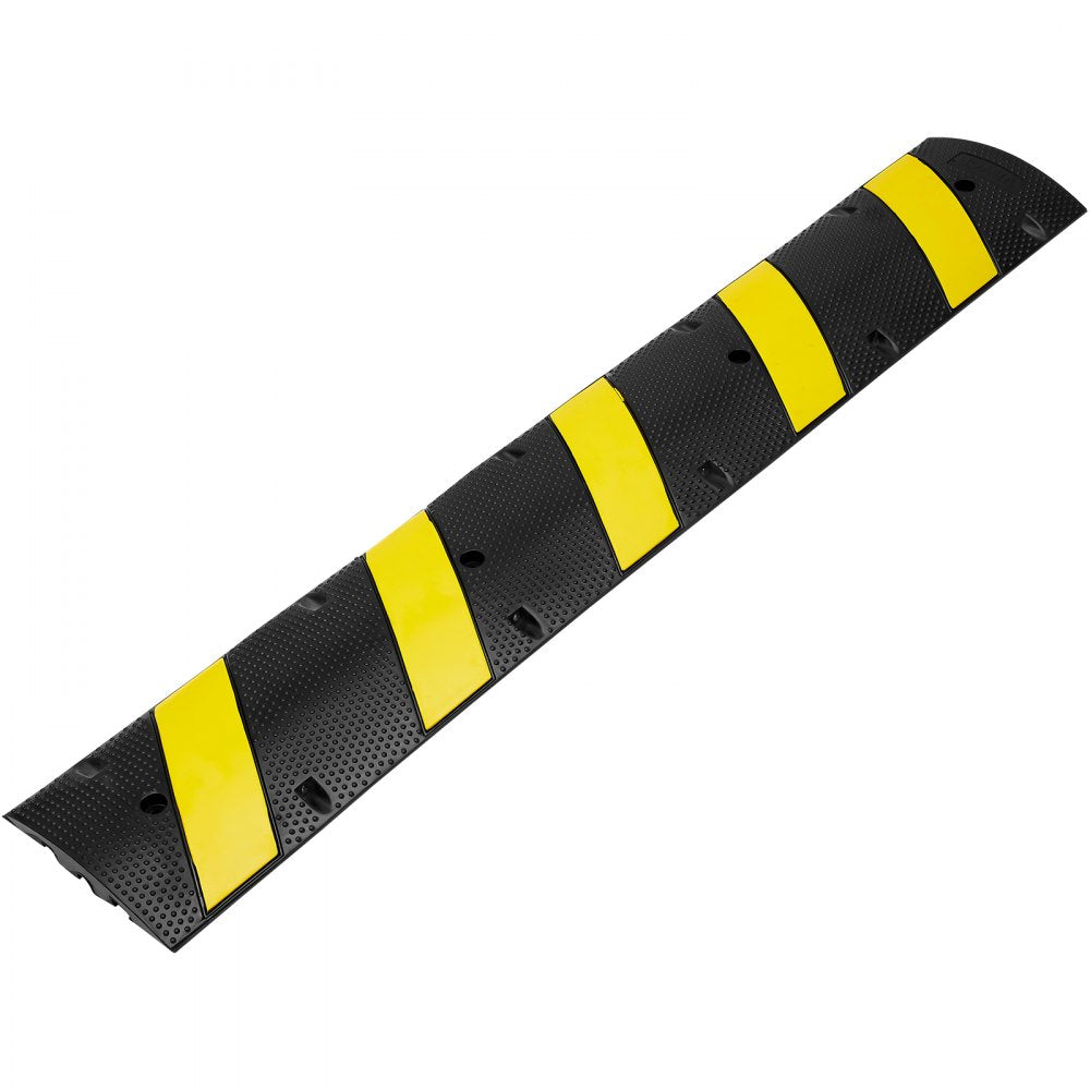 VEVOR 6 ft/72'' Rubber Speed Hump, 2 Channel, 22000 lbs Load Capacity Heavy Duty Traffic Speed Bump, with High Reflective Yellow Strip 4 Expansion Screws and 1 Drill, for Asphalt Concrete Gravel Roads 