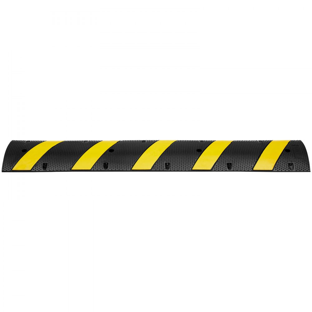 VEVOR 6 ft/72'' Rubber Speed Hump, 2 Channel, 22000 lbs Load Capacity Heavy Duty Traffic Speed Bump, with High Reflective Yellow Strip 4 Expansion Screws and 1 Drill, for Asphalt Concrete Gravel Roads 