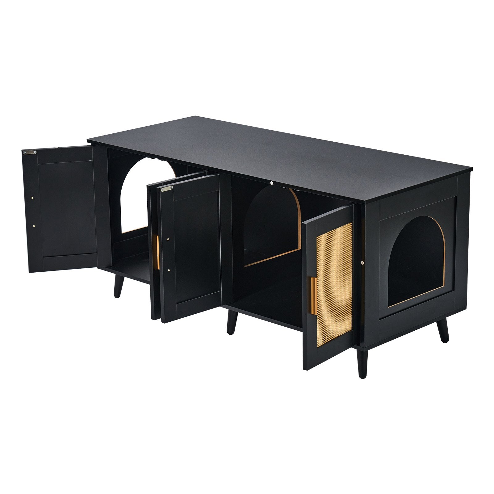 VEVOR Cat Litter Box Enclosure Wooden Litter Box Furniture Hidden 2 Rooms Black 