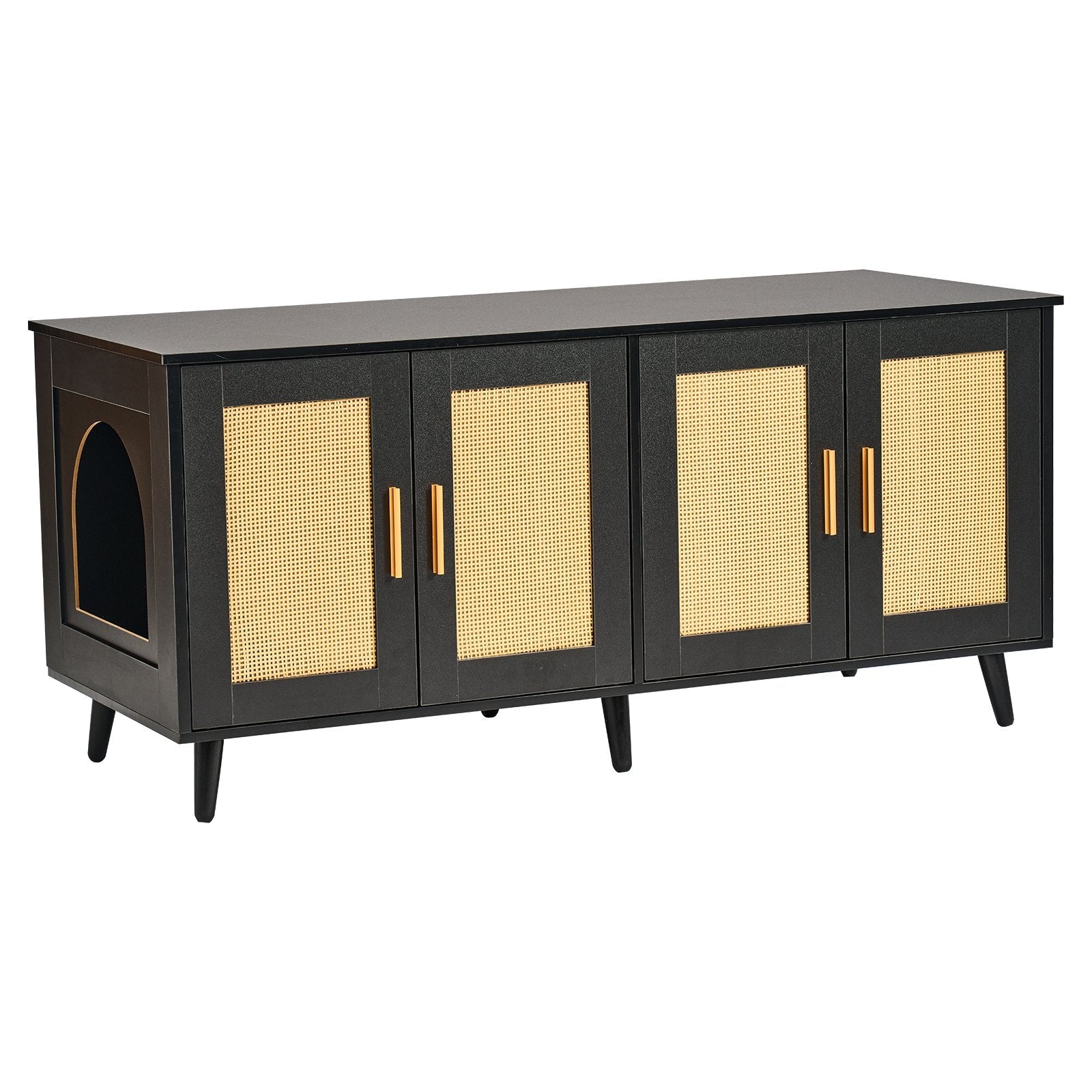 VEVOR Cat Litter Box Enclosure Wooden Litter Box Furniture Hidden 2 Rooms Black 
