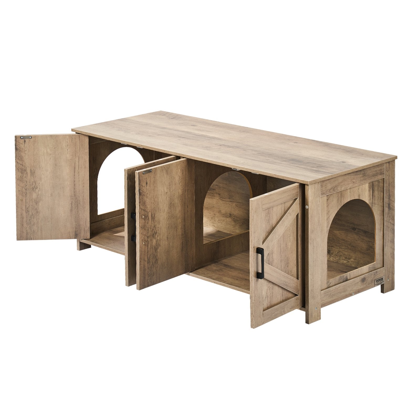 VEVOR Cat Litter Box Enclosure Wooden Litter Box Furniture Hidden 2 Rooms Greige 