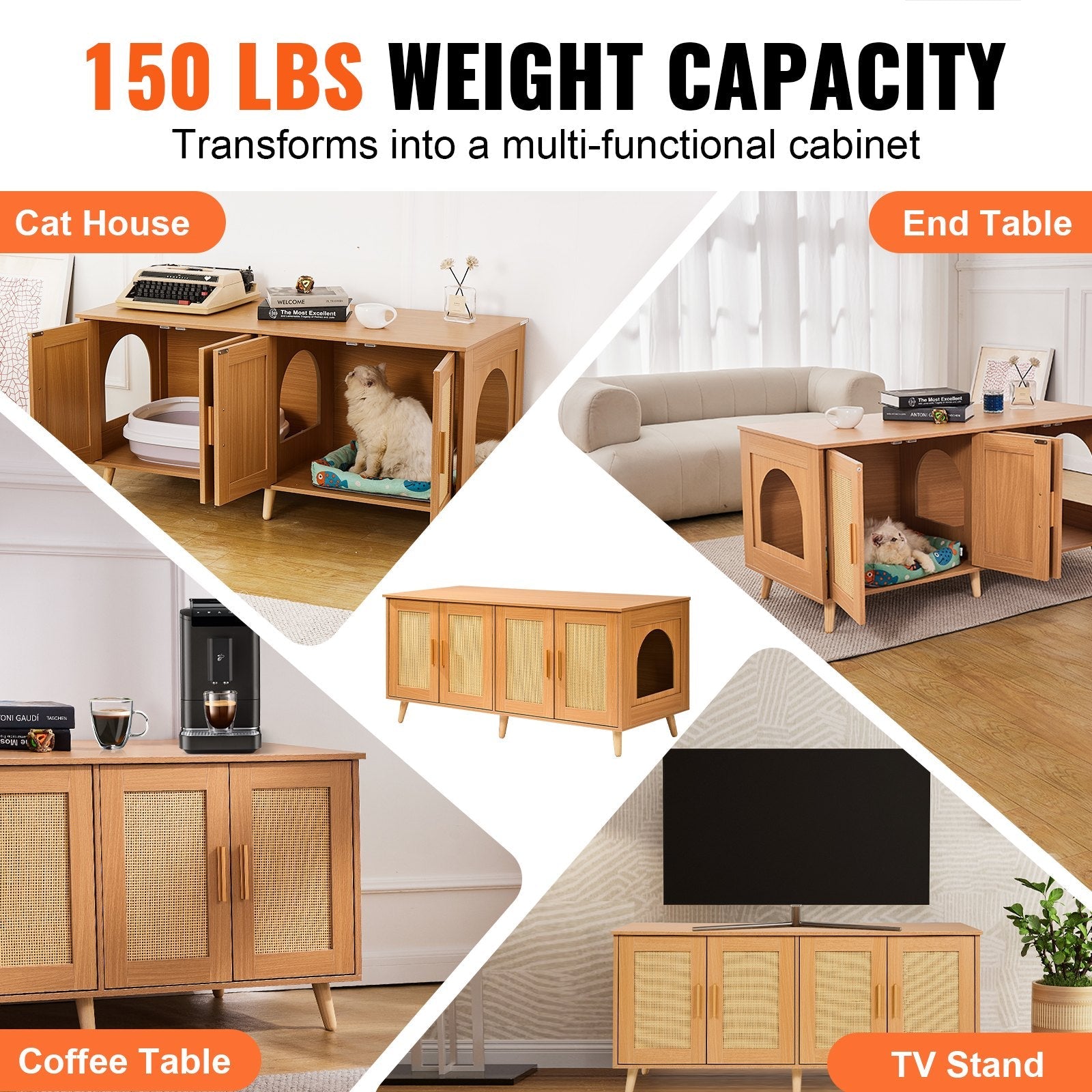 VEVOR Cat Litter Box Enclosure Wooden Litter Box Furniture Hidden for 2 Cats 