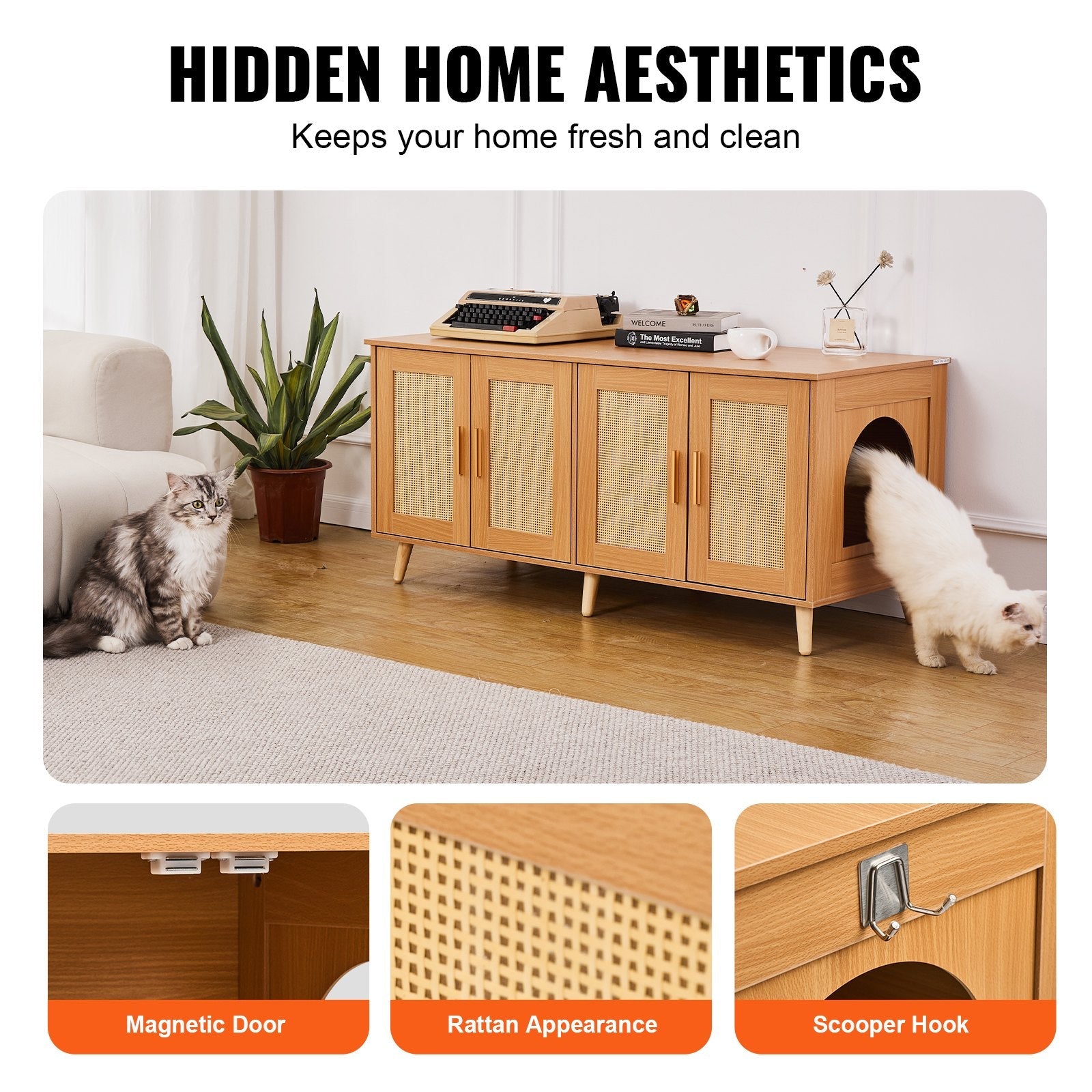 VEVOR Cat Litter Box Enclosure Wooden Litter Box Furniture Hidden for 2 Cats 