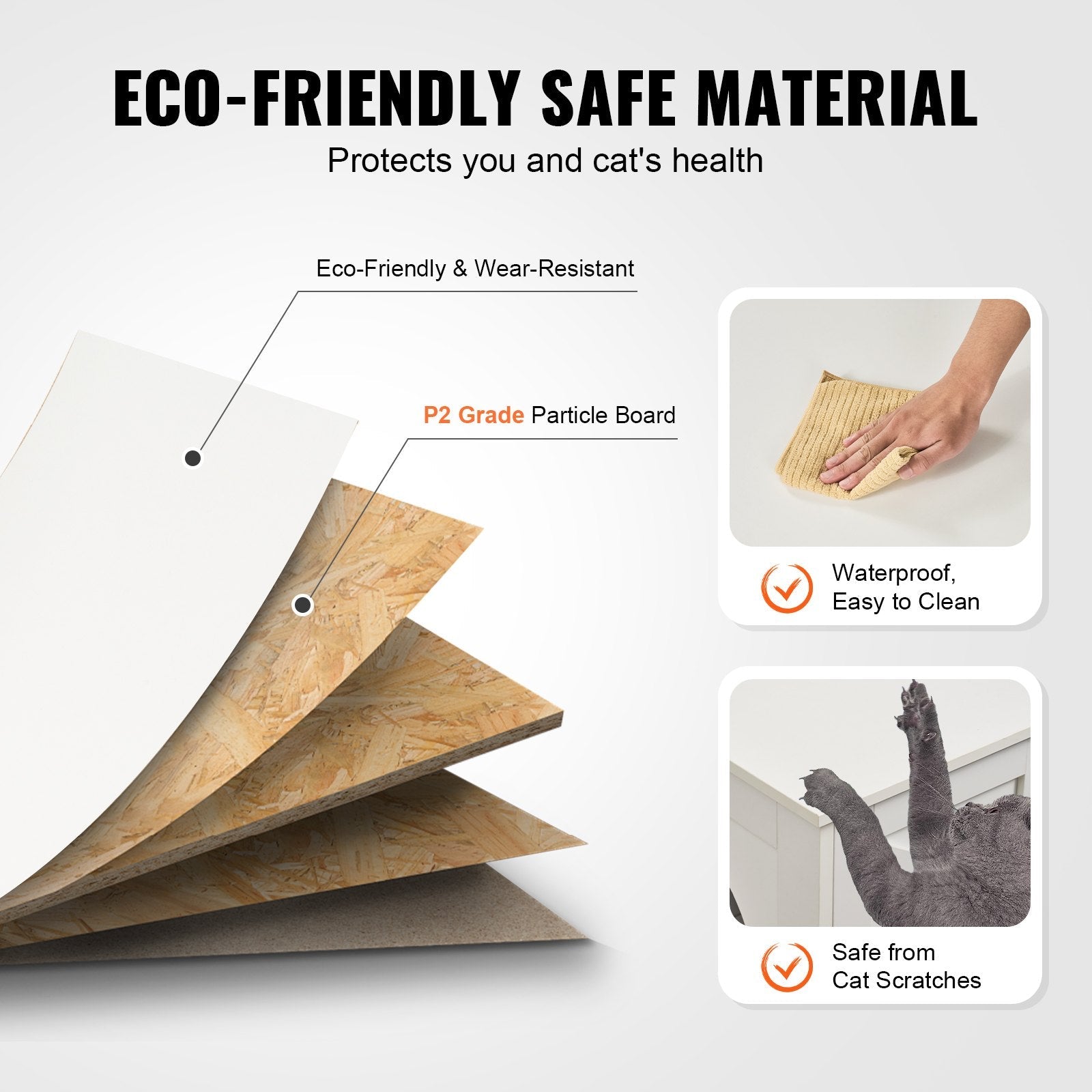 VEVOR Cat Litter Box Enclosure Wooden Litter Box Furniture Hidden 2 Rooms White 