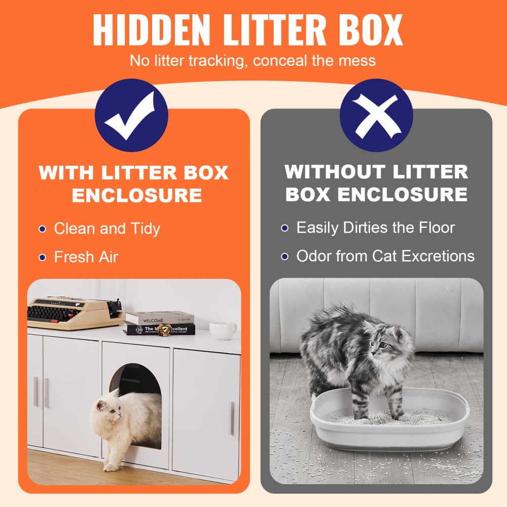 VEVOR Cat Litter Box Enclosure Wooden Litter Box Furniture Hidden 57.9" White 