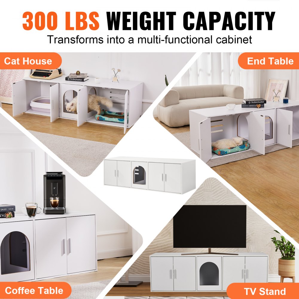 VEVOR Cat Litter Box Enclosure Wooden Litter Box Furniture Hidden 57.9" White 