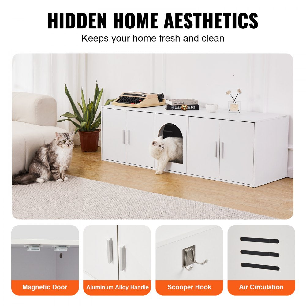 VEVOR Cat Litter Box Enclosure Wooden Litter Box Furniture Hidden 57.9" White 