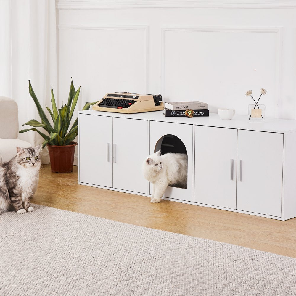 VEVOR Cat Litter Box Enclosure Wooden Litter Box Furniture Hidden 57.9" White 