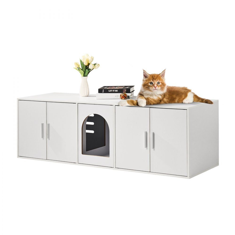 VEVOR Cat Litter Box Enclosure Wooden Litter Box Furniture Hidden 57.9" White 