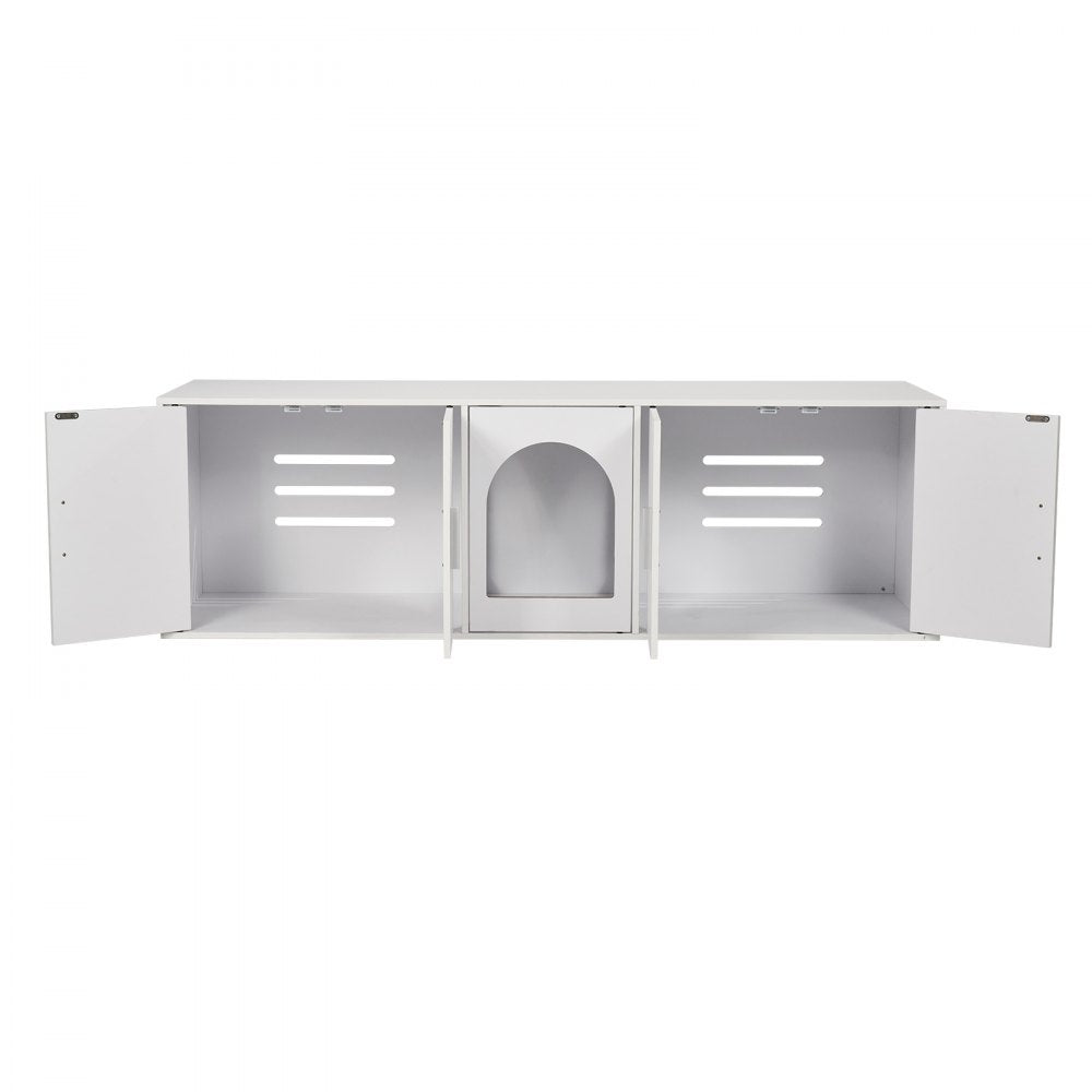 VEVOR Cat Litter Box Enclosure Wooden Litter Box Furniture Hidden 57.9" White 