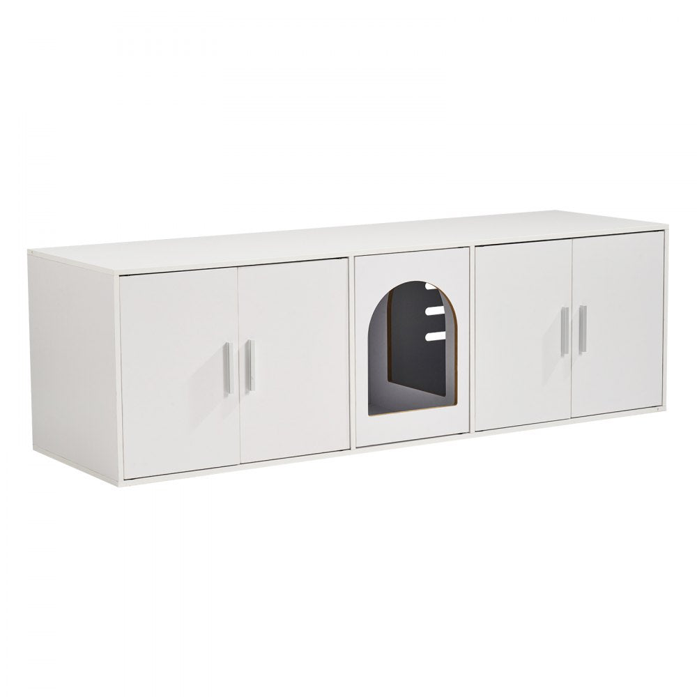 VEVOR Cat Litter Box Enclosure Wooden Litter Box Furniture Hidden 57.9" White 