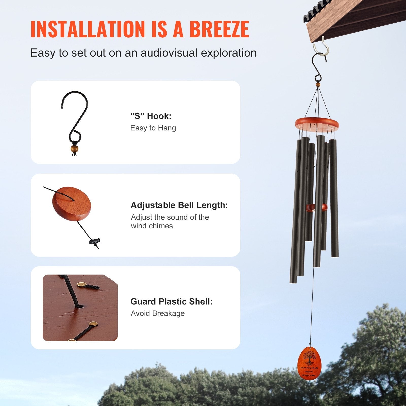 VEVOR Wind Chimes for Outside 41-Inch Aluminum Memorial Deep Tone Wind Chimes 