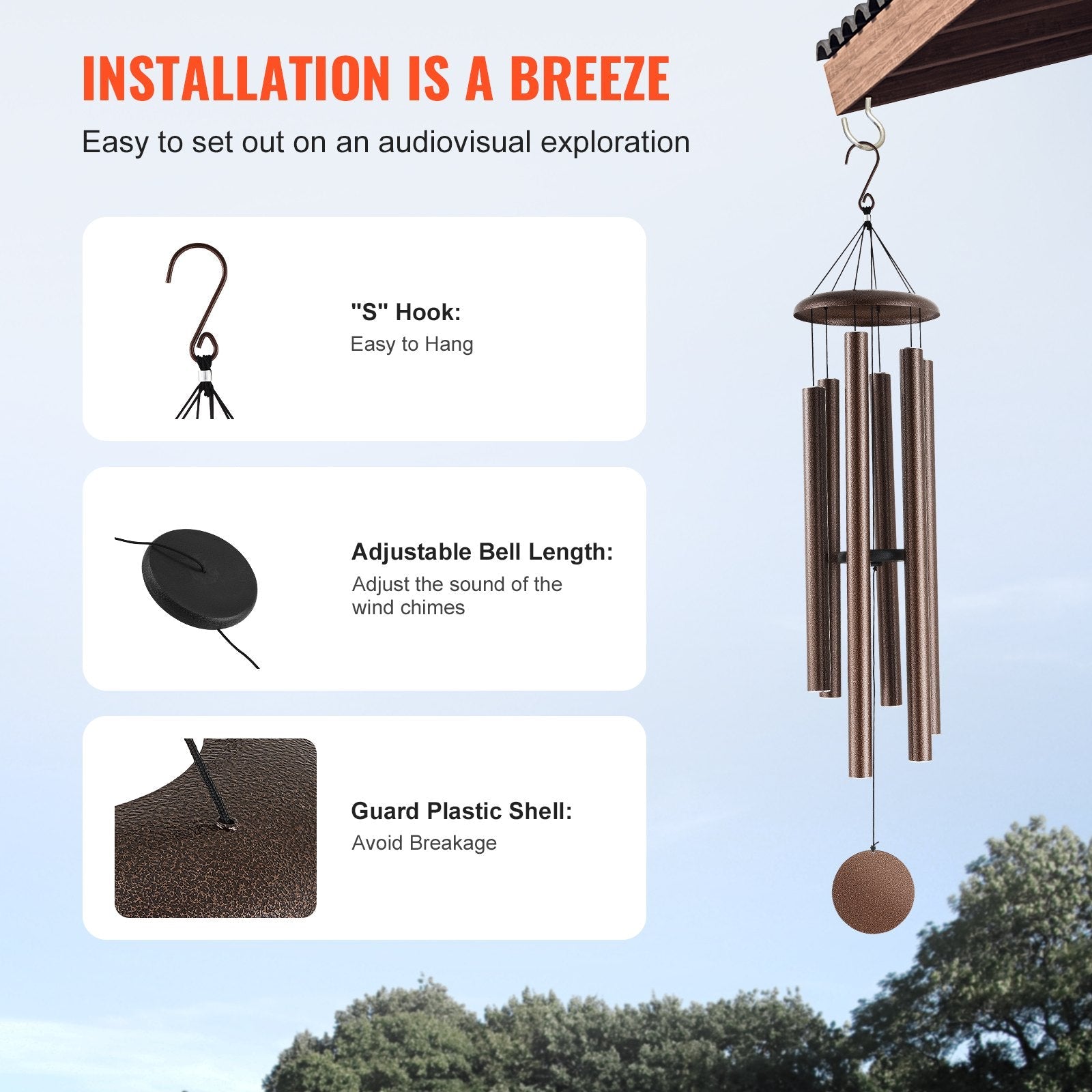 VEVOR Wind Chimes for Outside 50-Inch Aluminum Memorial Deep Tone Wind Chimes 